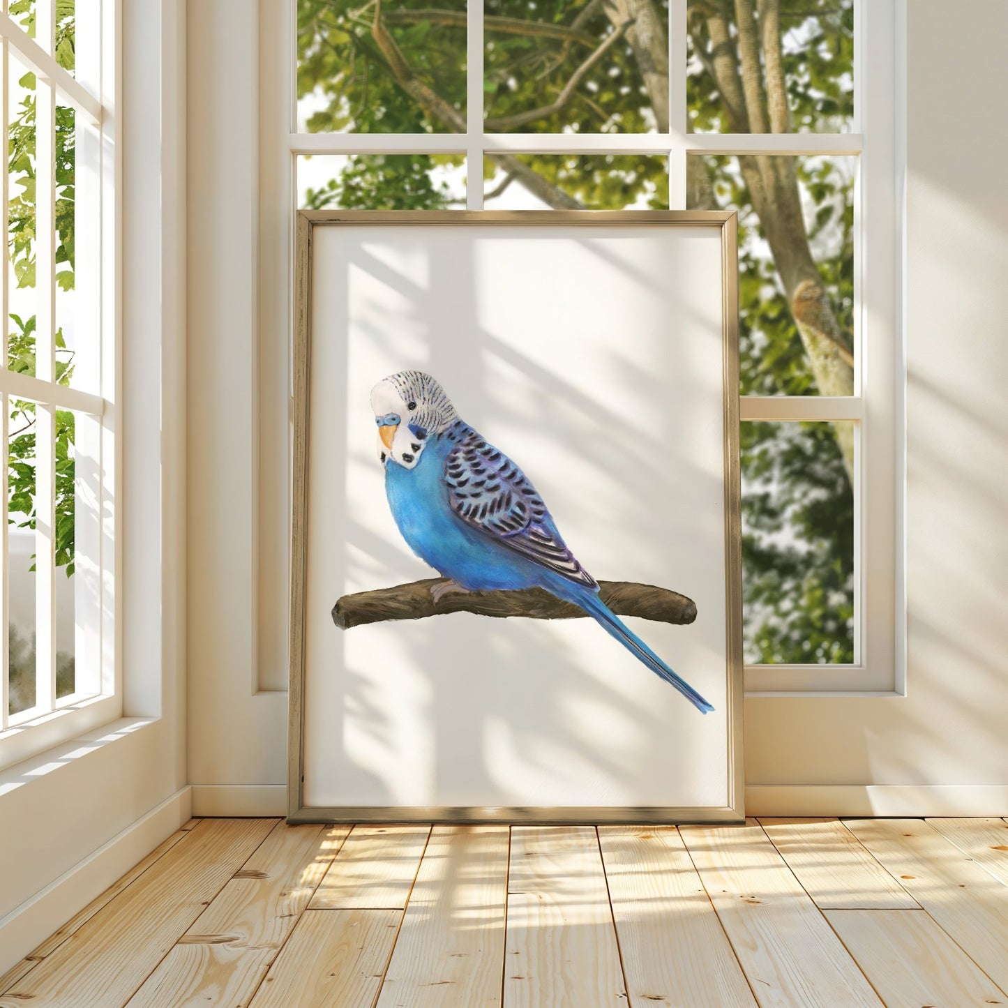 Personalized Blue Budgie Wall Art Print – Budgerigar Parakeet Illustration for Bird Lovers - MerikaArt