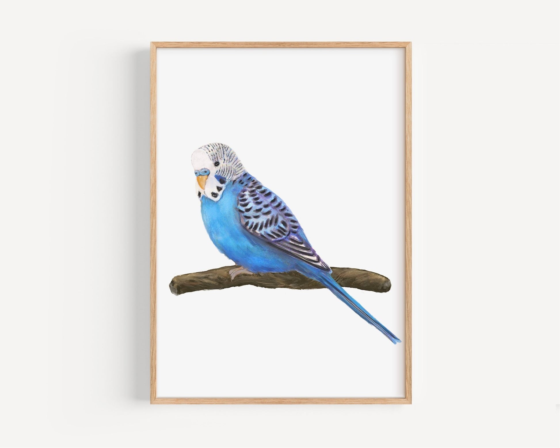 Personalized Blue Budgie Wall Art Print – Budgerigar Parakeet Illustration for Bird Lovers - MerikaArt