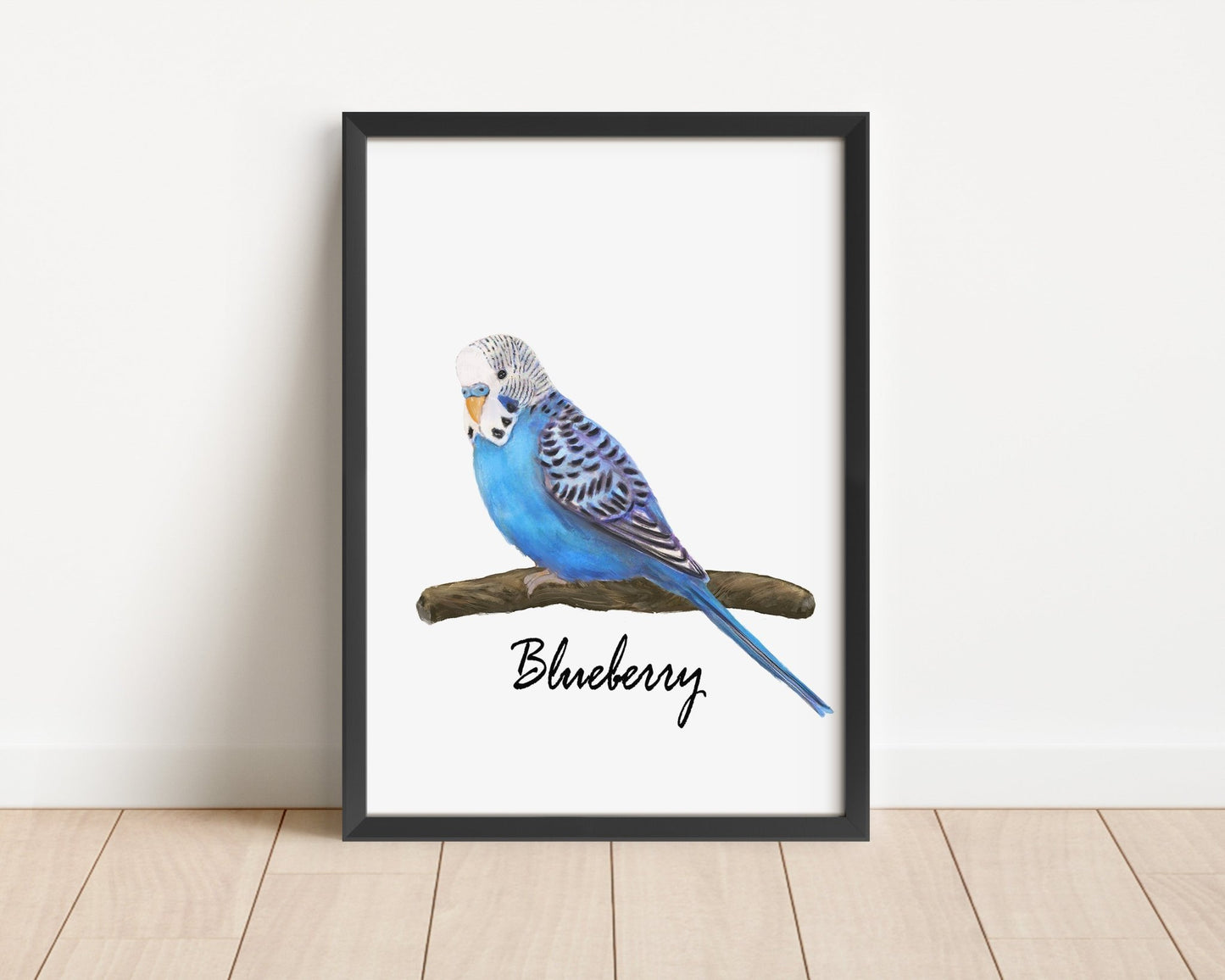 Personalized Blue Budgie Wall Art Print – Budgerigar Parakeet Illustration for Bird Lovers - MerikaArt