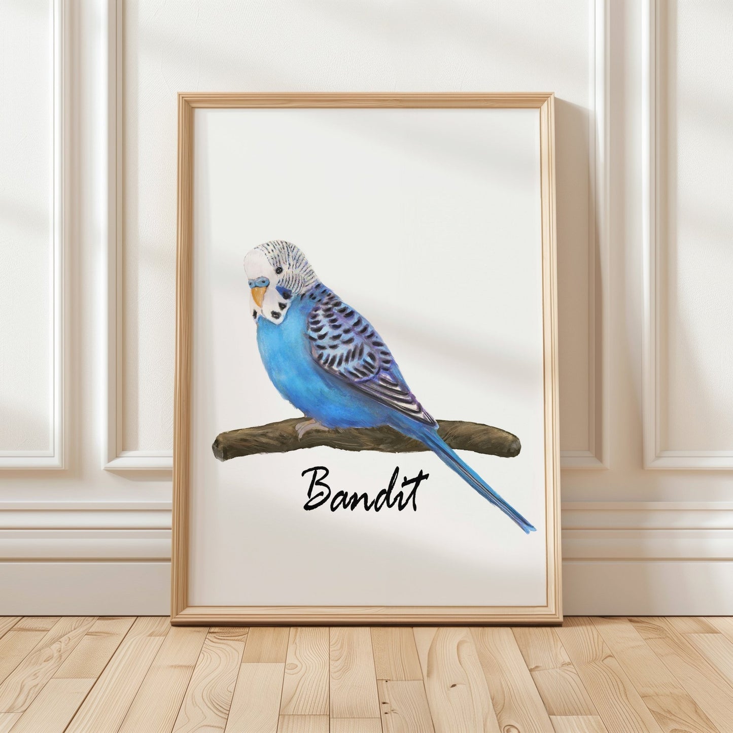 Personalized Blue Budgie Wall Art Print – Budgerigar Parakeet Illustration for Bird Lovers - MerikaArt