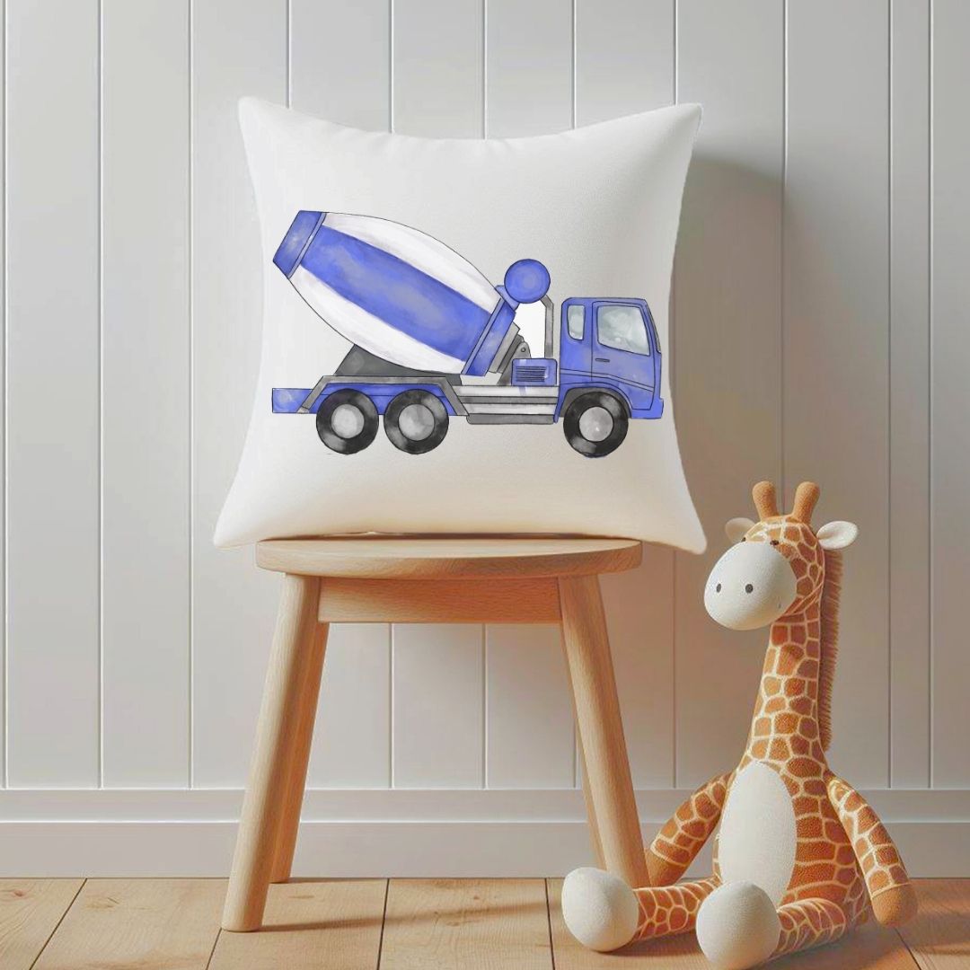 Personalized Blue Cement Mixer Kids Pillow - MerikaArt