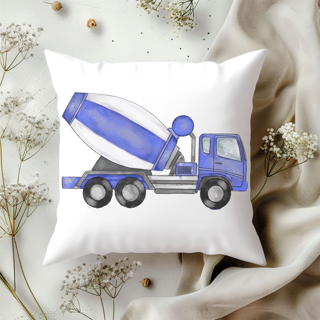 Personalized Blue Cement Mixer Kids Pillow - MerikaArt