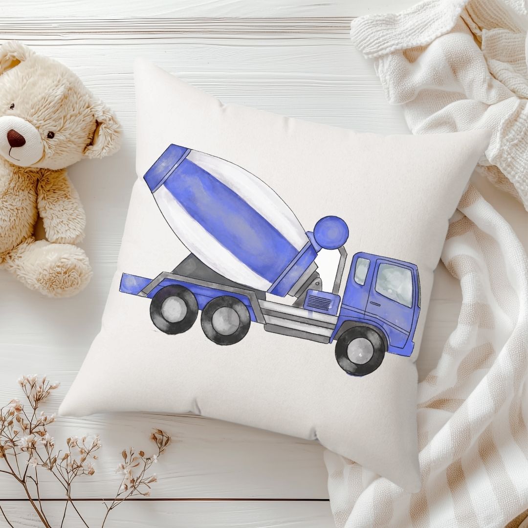 Personalized Blue Cement Mixer Kids Pillow - MerikaArt