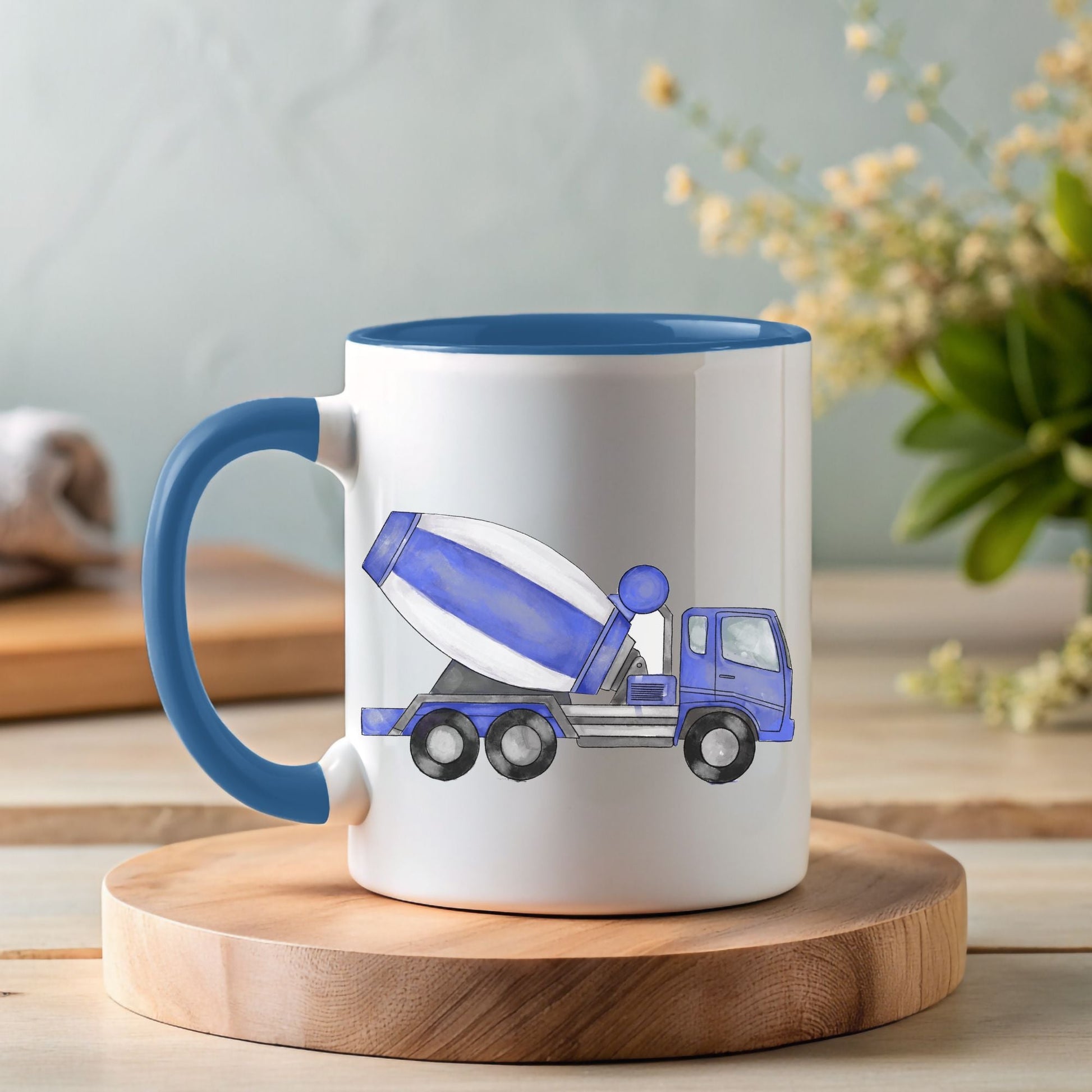 Personalized Blue Cement Mixer Mug - MerikaArt