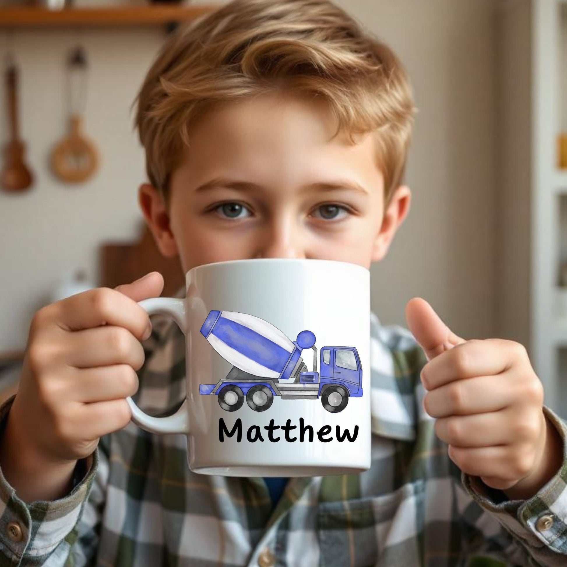 Personalized Blue Cement Mixer Mug - MerikaArt