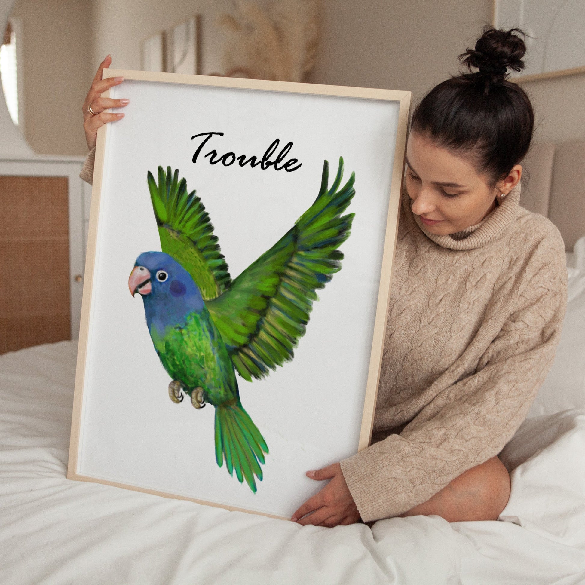 Personalized Blue - headed Parrot Wall Art Print – Colorful Flying Parrot Illustration for Bird Lovers - MerikaArt