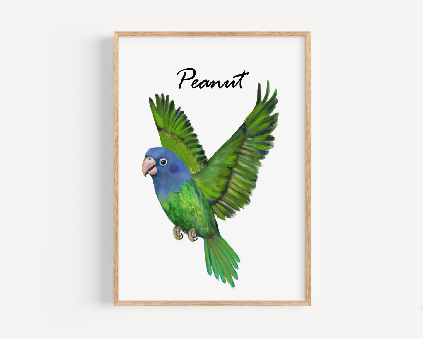 Personalized Blue - headed Parrot Wall Art Print – Colorful Flying Parrot Illustration for Bird Lovers - MerikaArt
