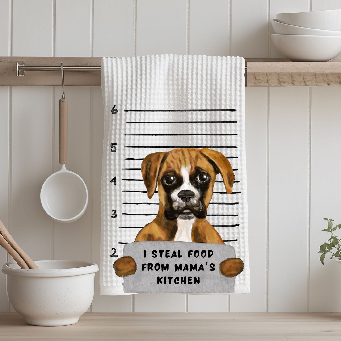 Personalized Boxer Dog Mugshot Kitchen Towel - MerikaArt