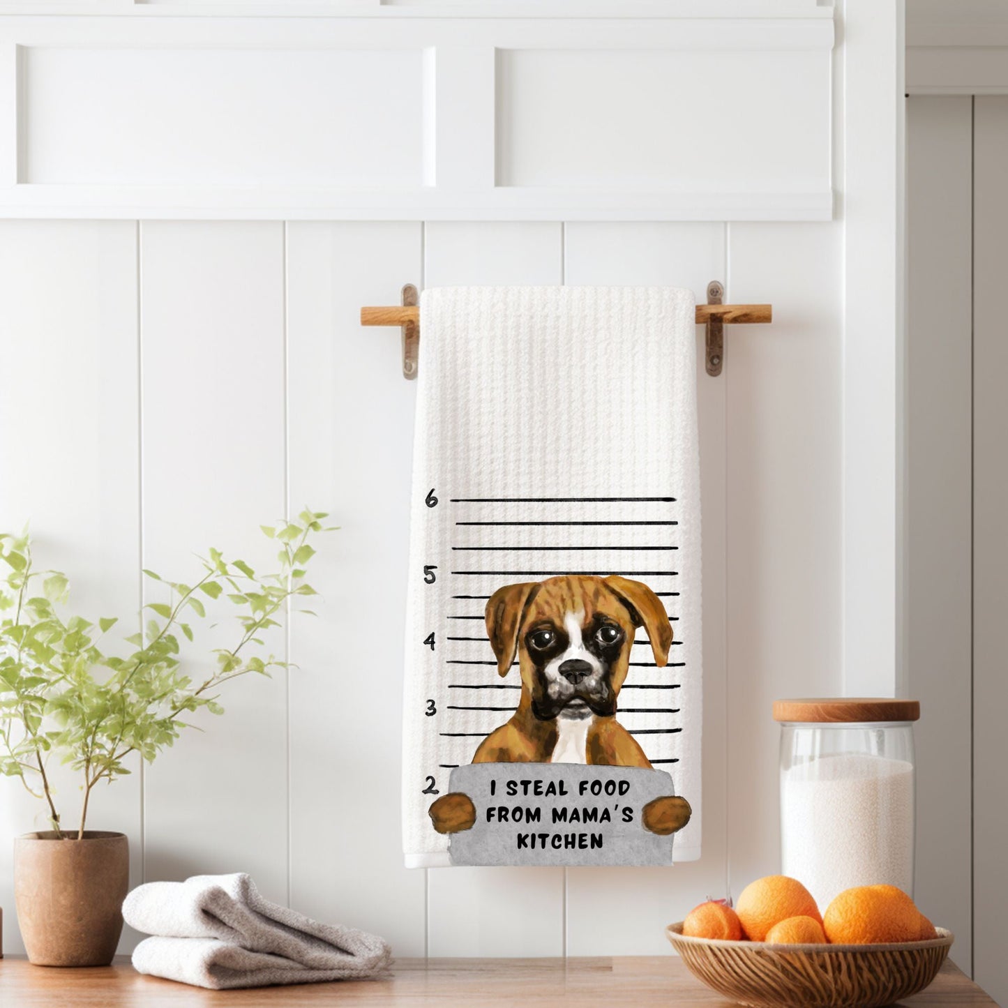 Personalized Boxer Dog Mugshot Kitchen Towel - MerikaArt