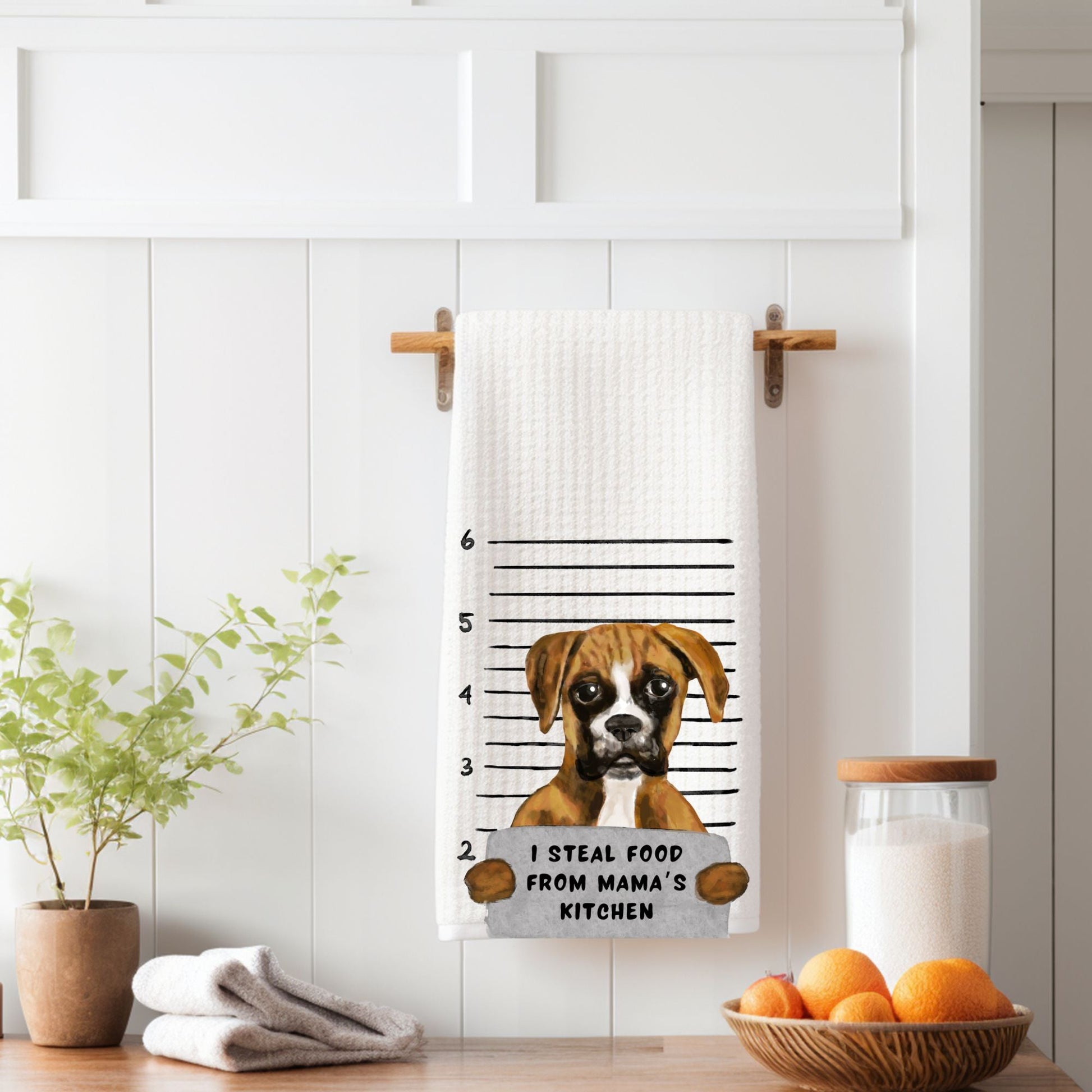 Personalized Boxer Dog Mugshot Kitchen Towel - MerikaArt