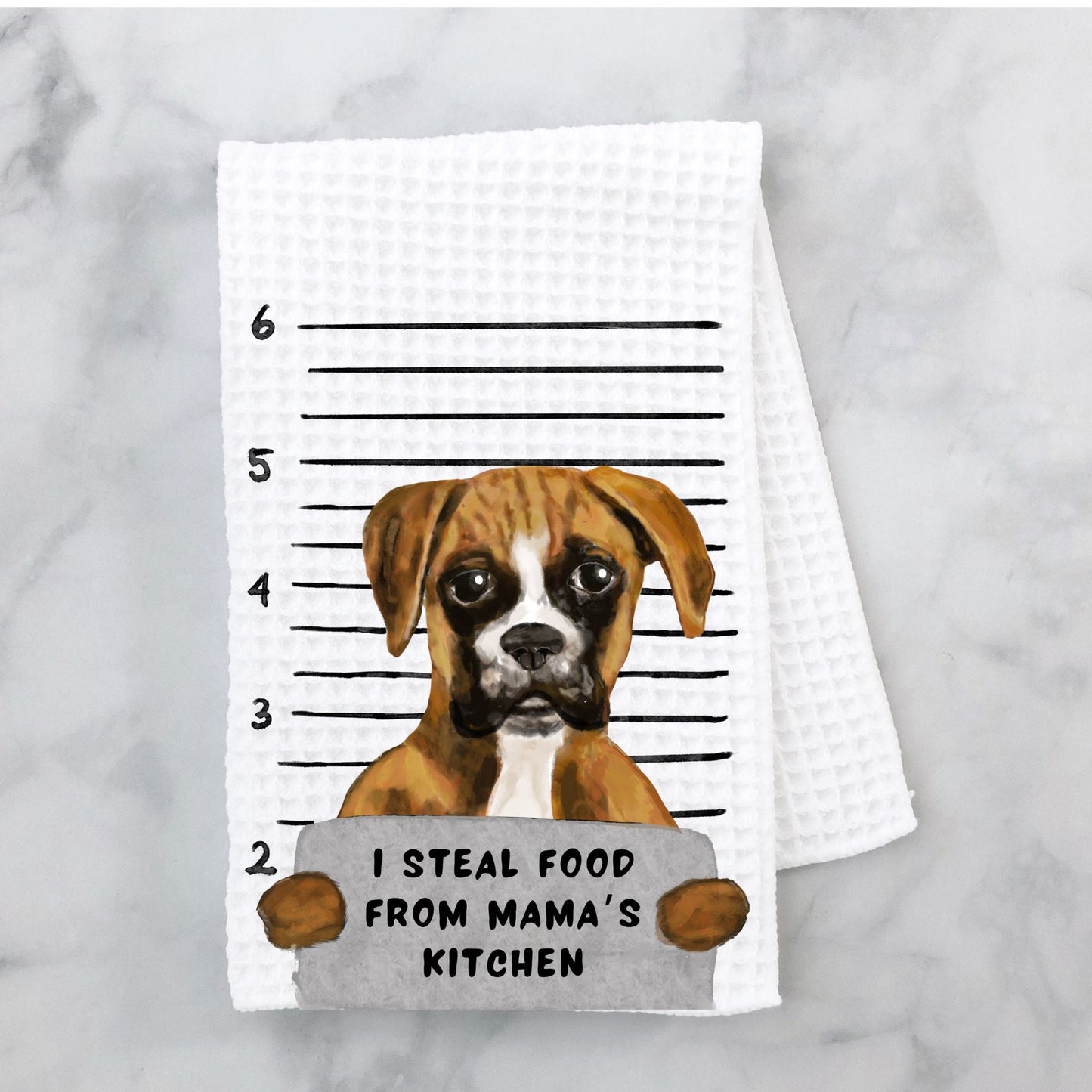 Personalized Boxer Dog Mugshot Kitchen Towel - MerikaArt
