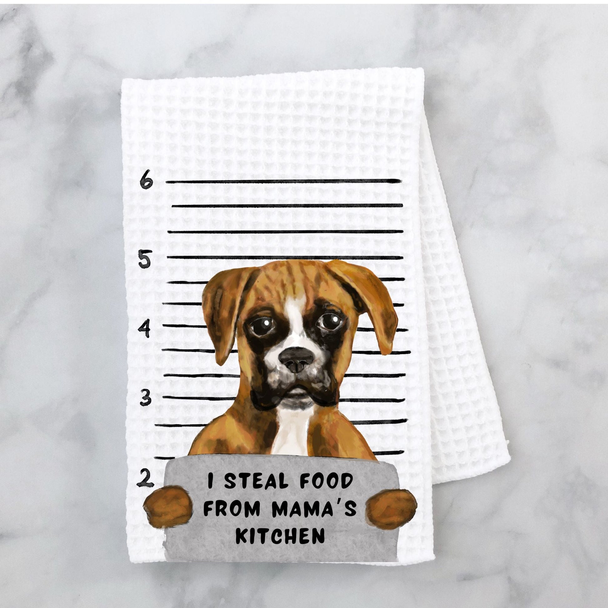 Personalized Boxer Dog Mugshot Kitchen Towel - MerikaArt