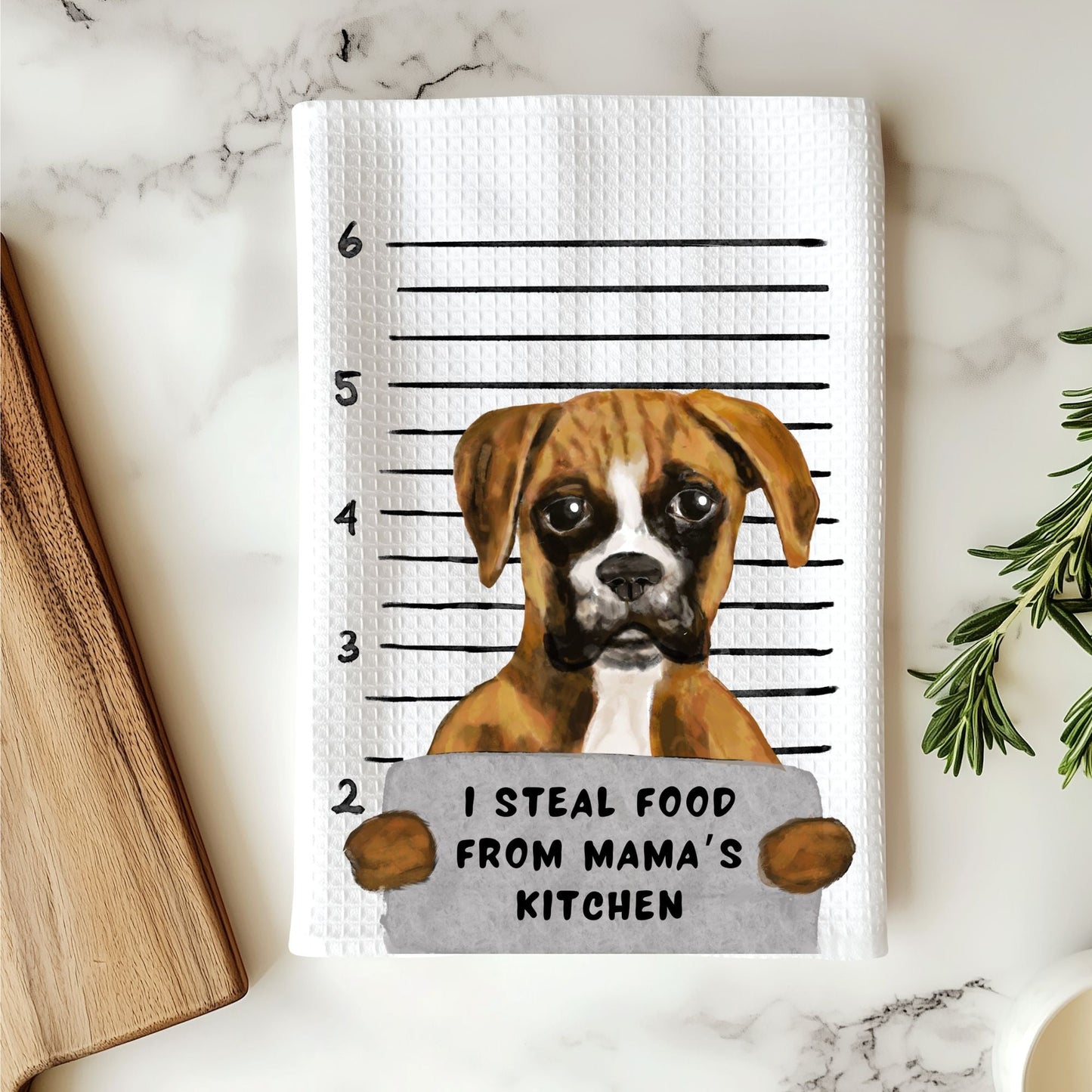 Personalized Boxer Dog Mugshot Kitchen Towel - MerikaArt