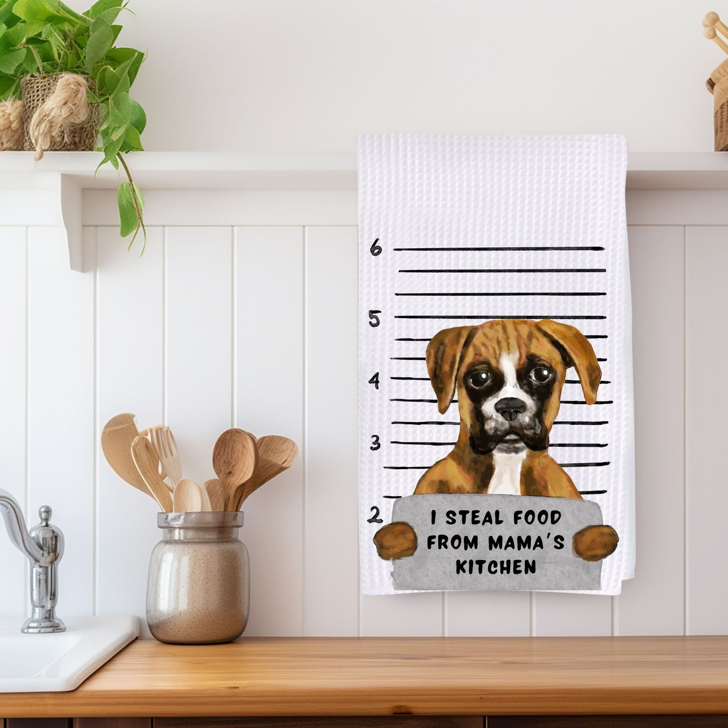 Personalized Boxer Dog Mugshot Kitchen Towel - MerikaArt
