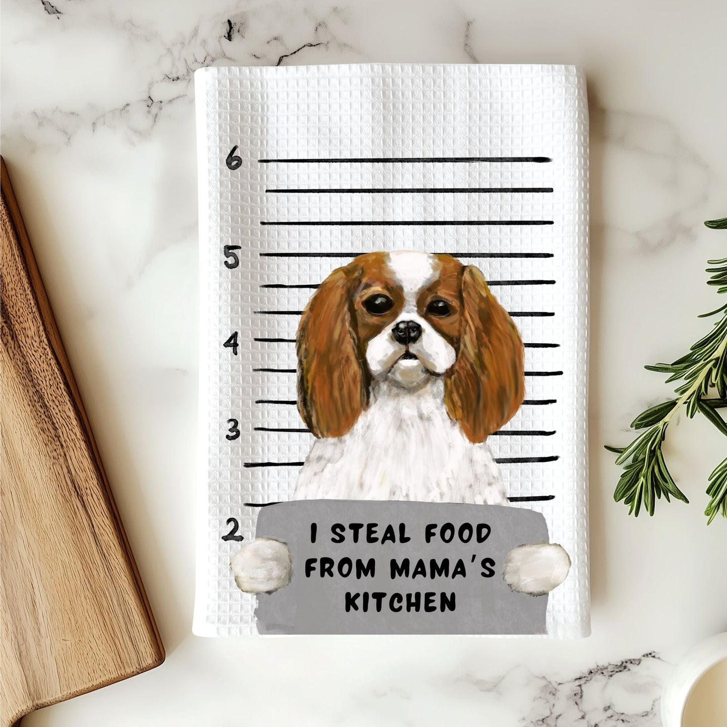 Personalized Cavalier King Charles Spaniel Mugshot Kitchen Towel - MerikaArt
