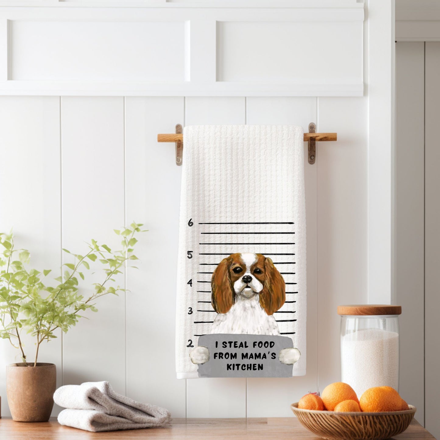 Personalized Cavalier King Charles Spaniel Mugshot Kitchen Towel - MerikaArt