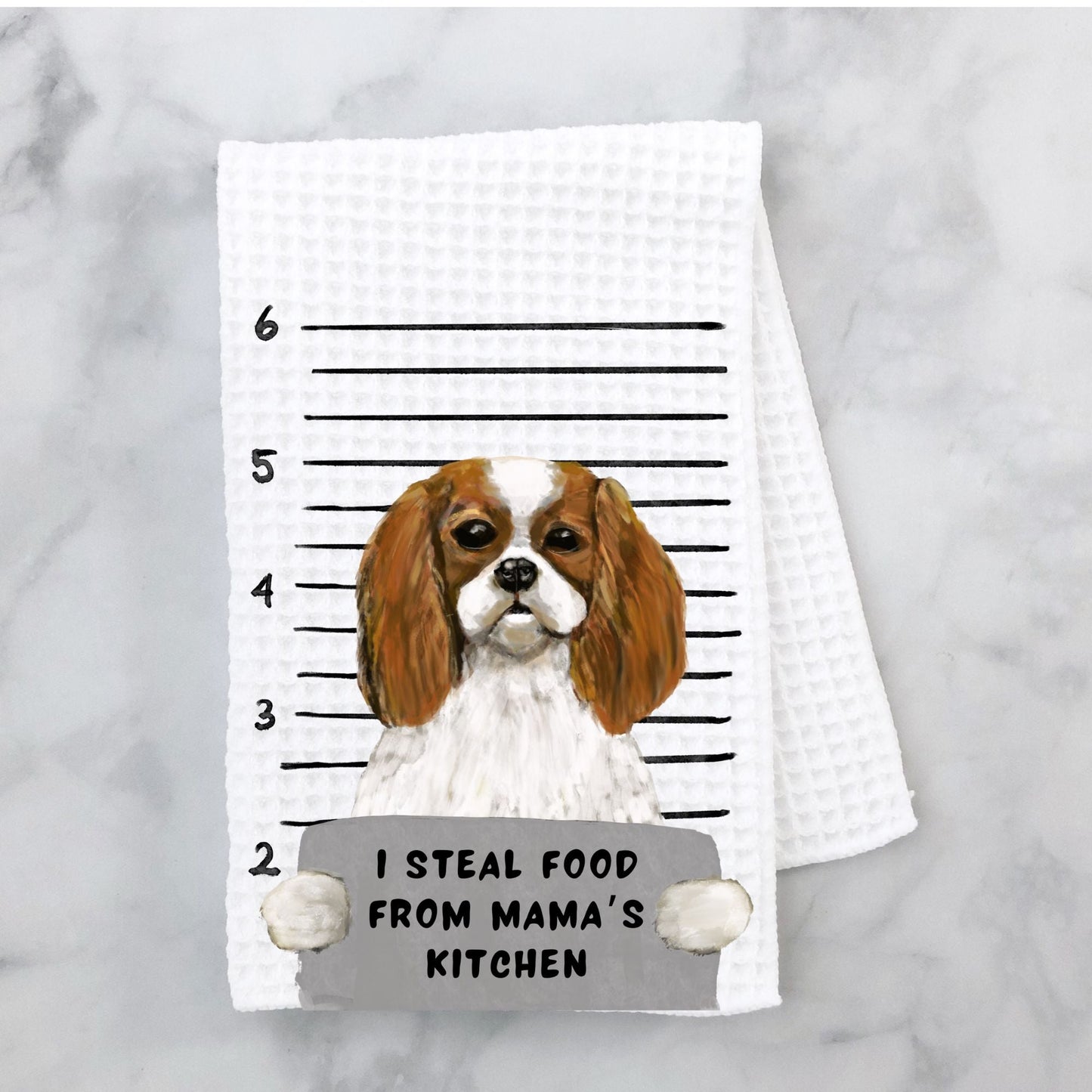 Personalized Cavalier King Charles Spaniel Mugshot Kitchen Towel - MerikaArt