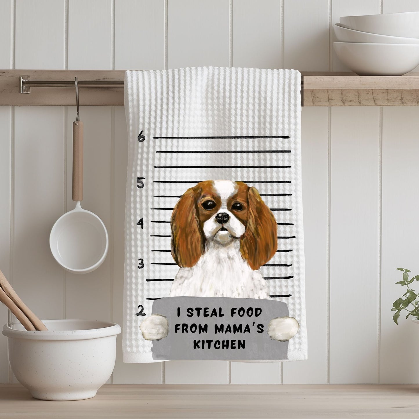 Personalized Cavalier King Charles Spaniel Mugshot Kitchen Towel - MerikaArt