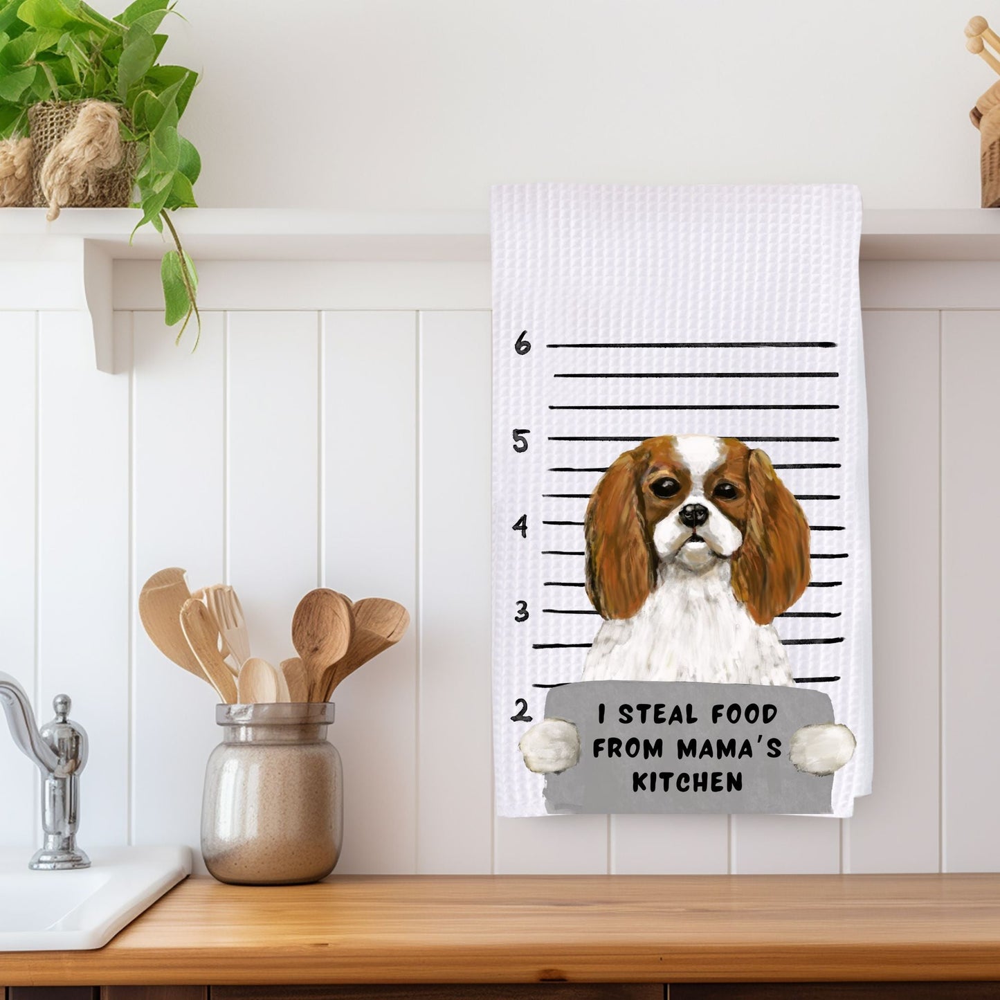 Personalized Cavalier King Charles Spaniel Mugshot Kitchen Towel - MerikaArt