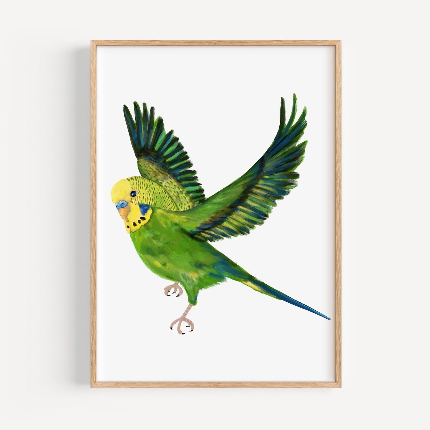 Personalized Flying Green Budgie Art Print – Vibrant Parakeet Bird Decor - MerikaArt