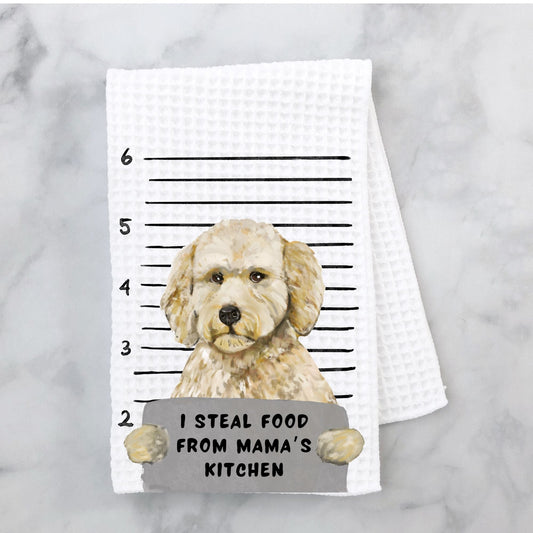 Personalized Goldendoodle Mugshot Kitchen Towel - MerikaArt