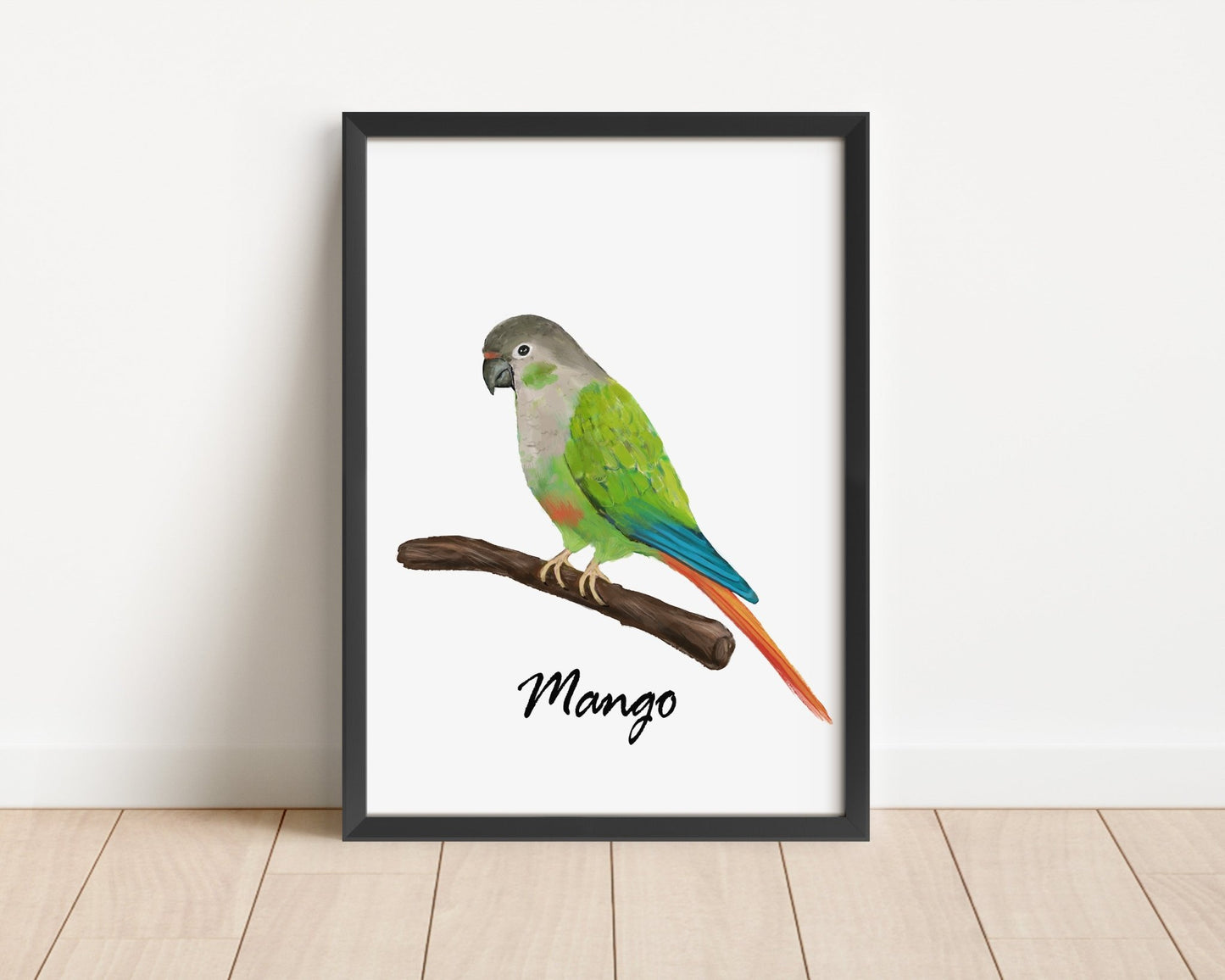 Personalized Green Cheek Conure Wall Art Print – Colorful Parrot Bird Illustration for Bird Lovers - MerikaArt