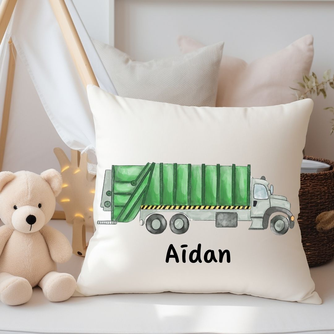 Personalized Green Garbage Truck Kids Pillow - MerikaArt