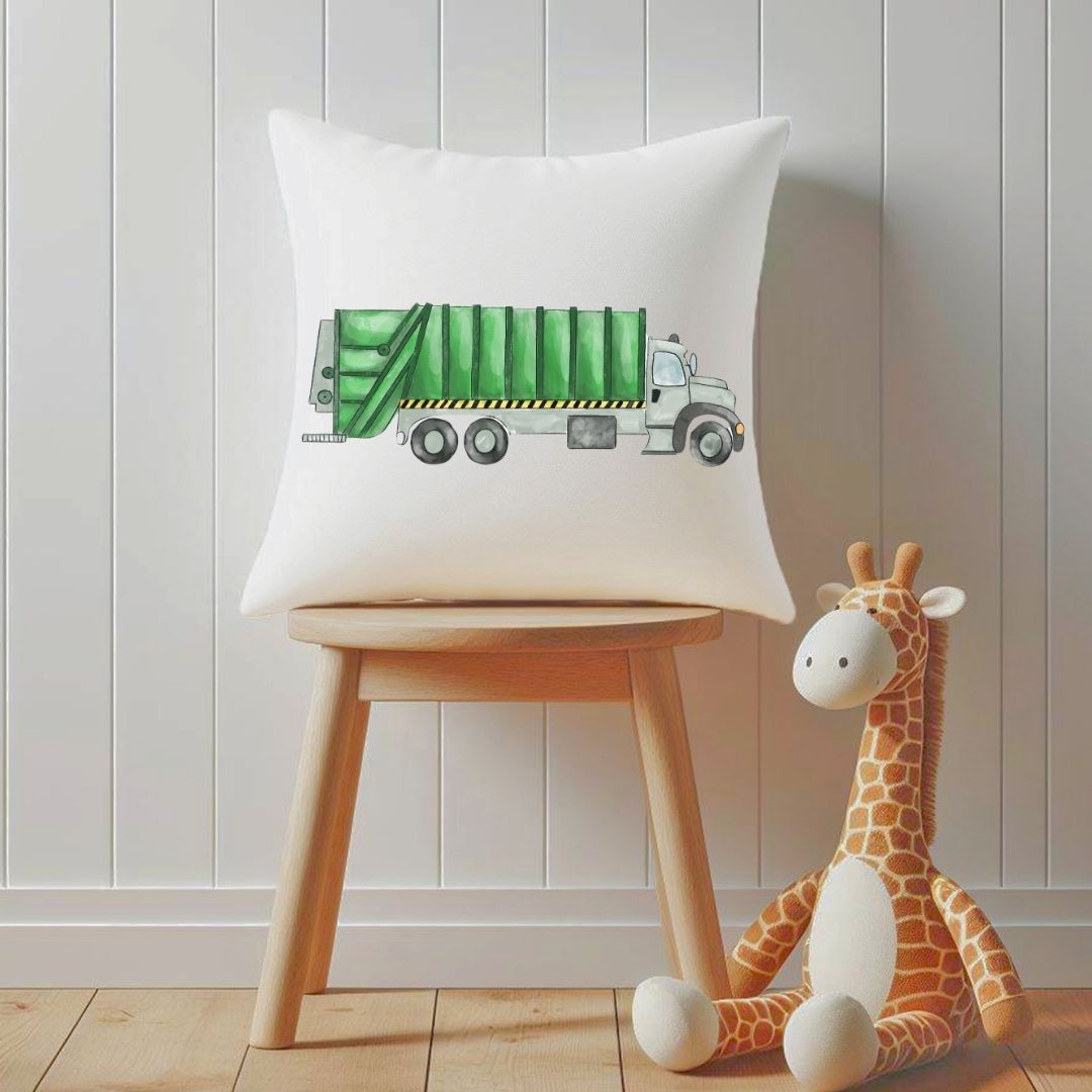 Personalized Green Garbage Truck Kids Pillow - MerikaArt
