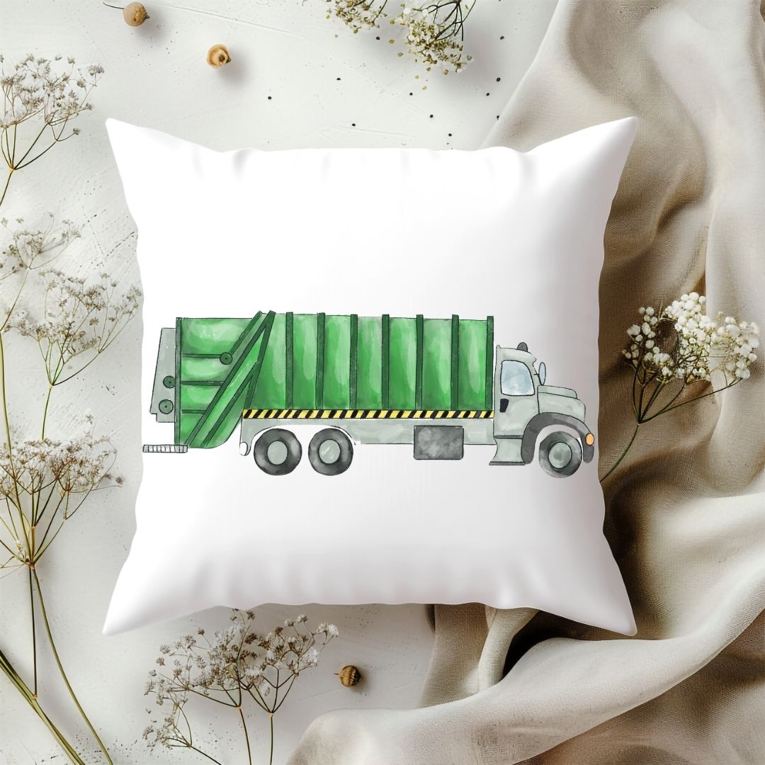 Personalized Green Garbage Truck Kids Pillow - MerikaArt