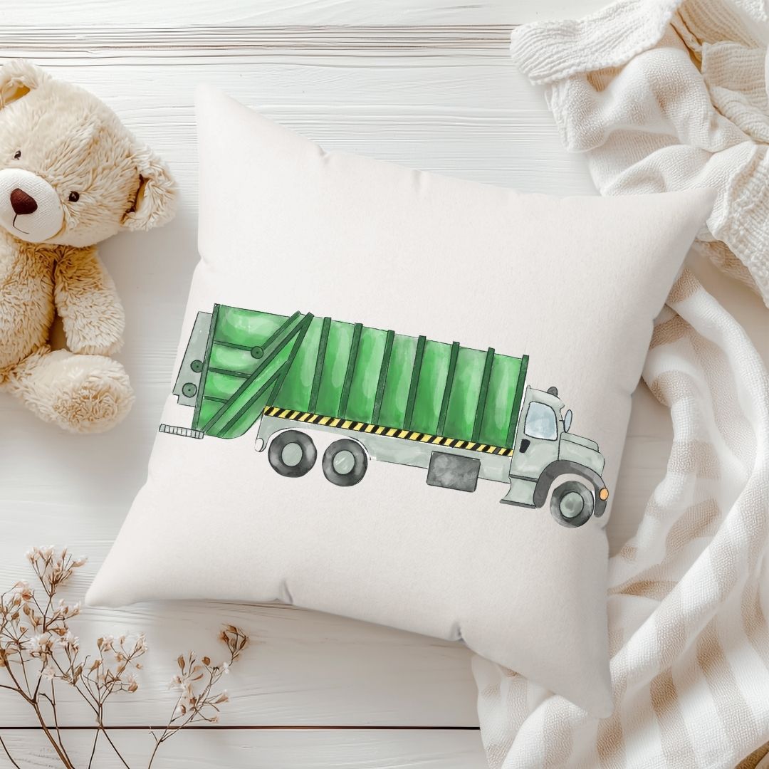 Personalized Green Garbage Truck Kids Pillow - MerikaArt