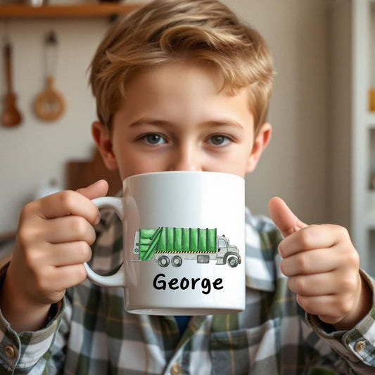 Personalized Green Garbage Truck Mug - MerikaArt
