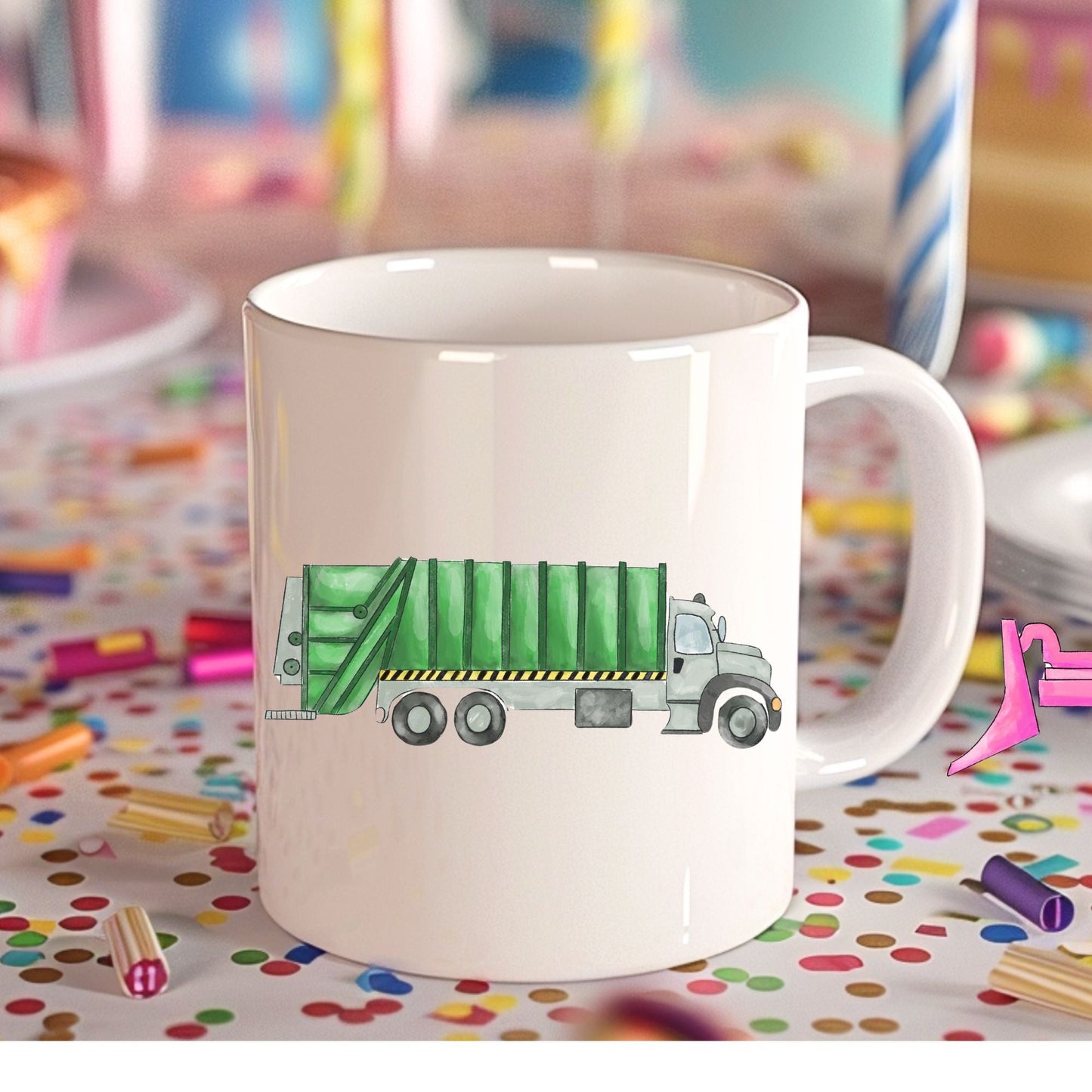 Personalized Green Garbage Truck Mug - MerikaArt
