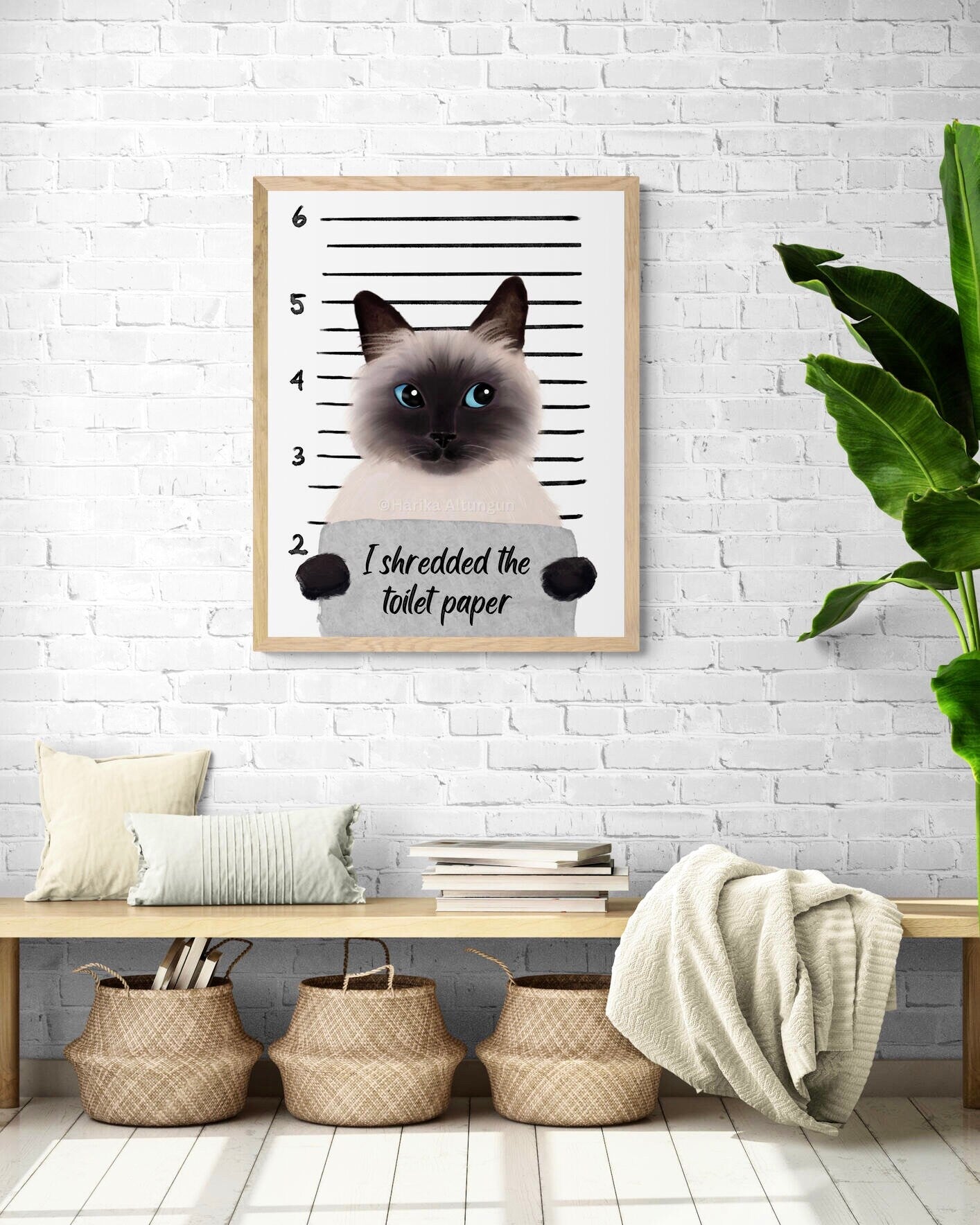 Personalized Himalayan Mug Shot Print, Cat in Prison Art, Bathroom Painting, Cat Shredded Toilet Paper Print, Cat Lover Gift, Funny Cat Gift - MerikaArt