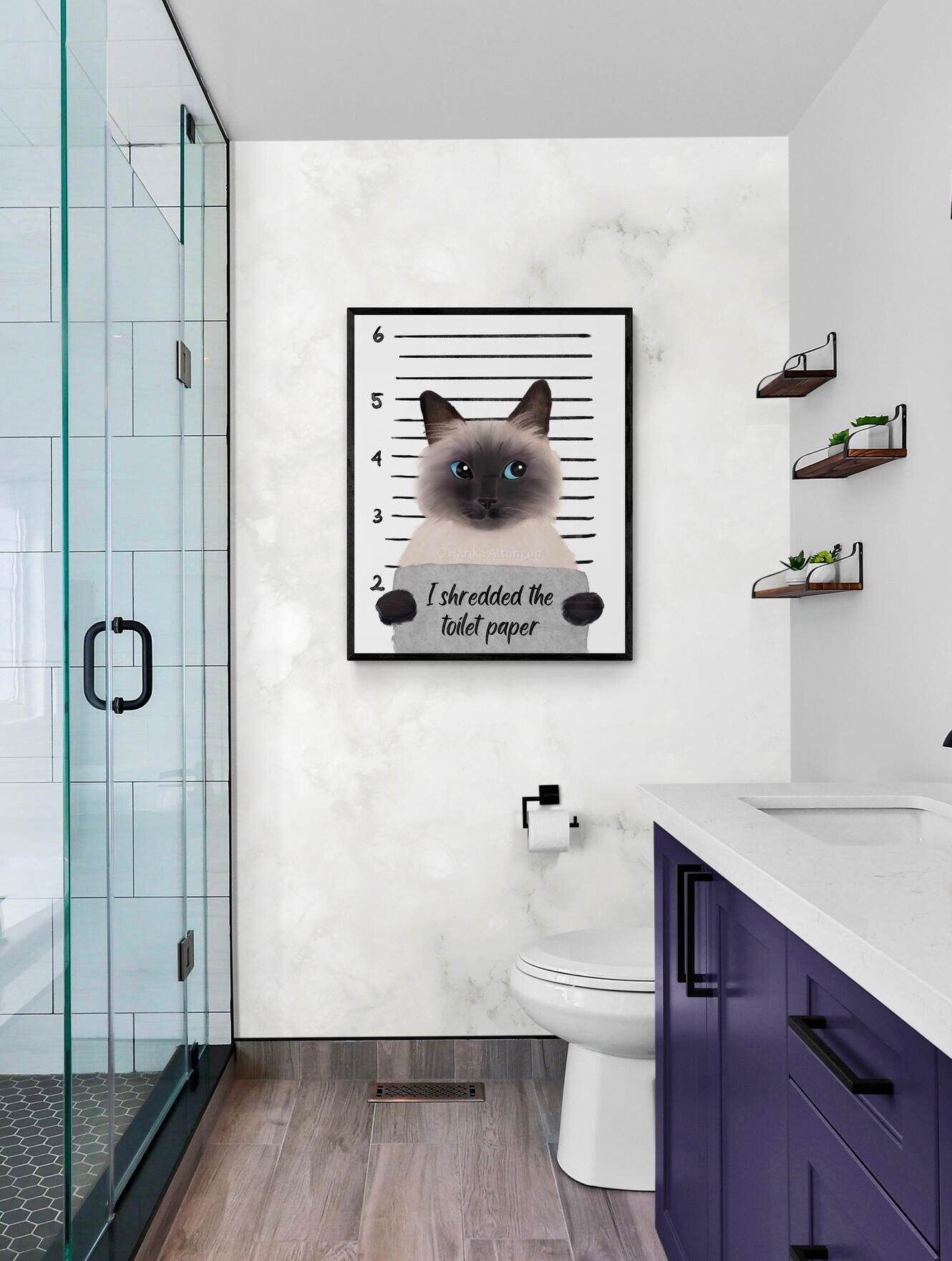 Personalized Himalayan Mug Shot Print, Cat in Prison Art, Bathroom Painting, Cat Shredded Toilet Paper Print, Cat Lover Gift, Funny Cat Gift - MerikaArt