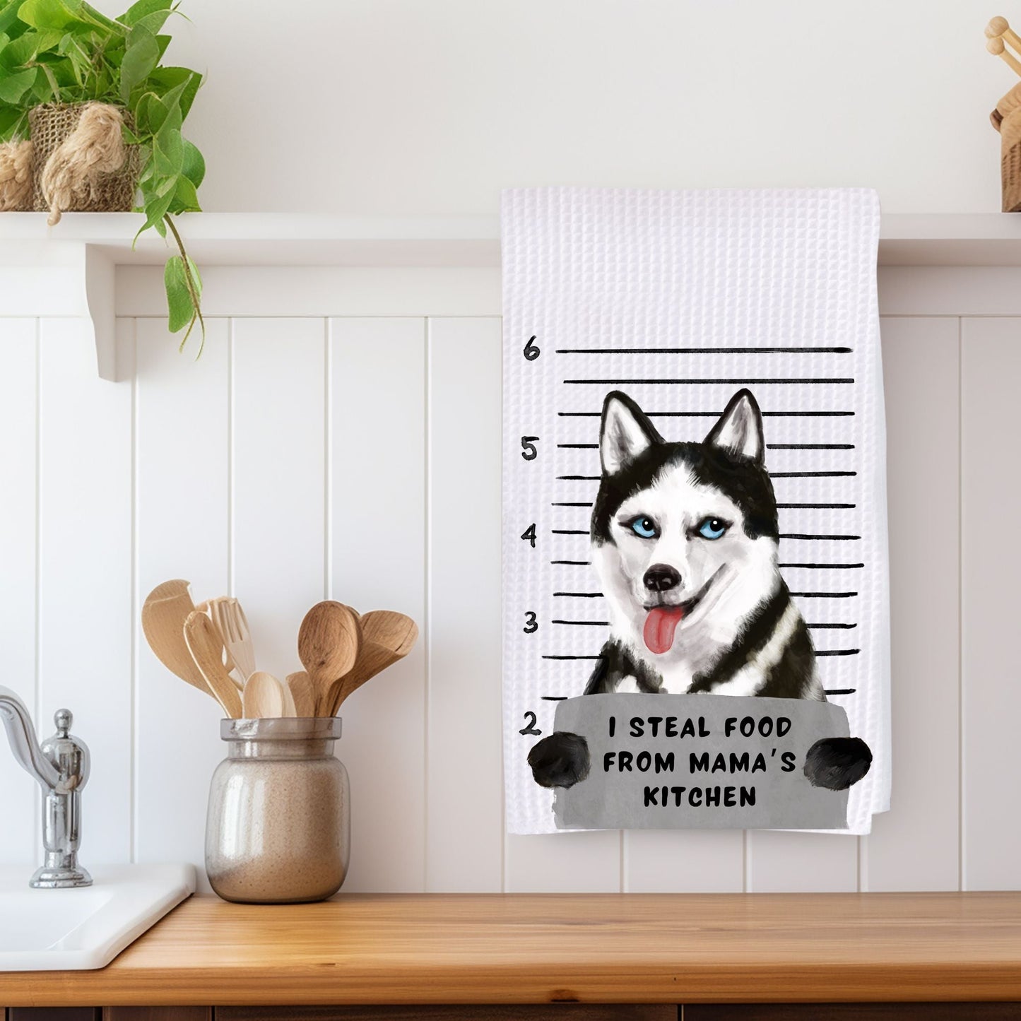 Personalized Husky Mugshot Kitchen Towel - MerikaArt