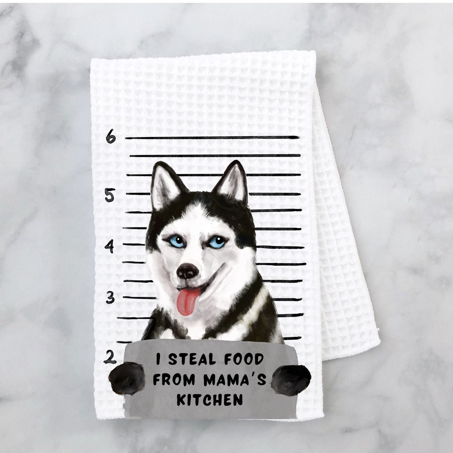 Personalized Husky Mugshot Kitchen Towel - MerikaArt