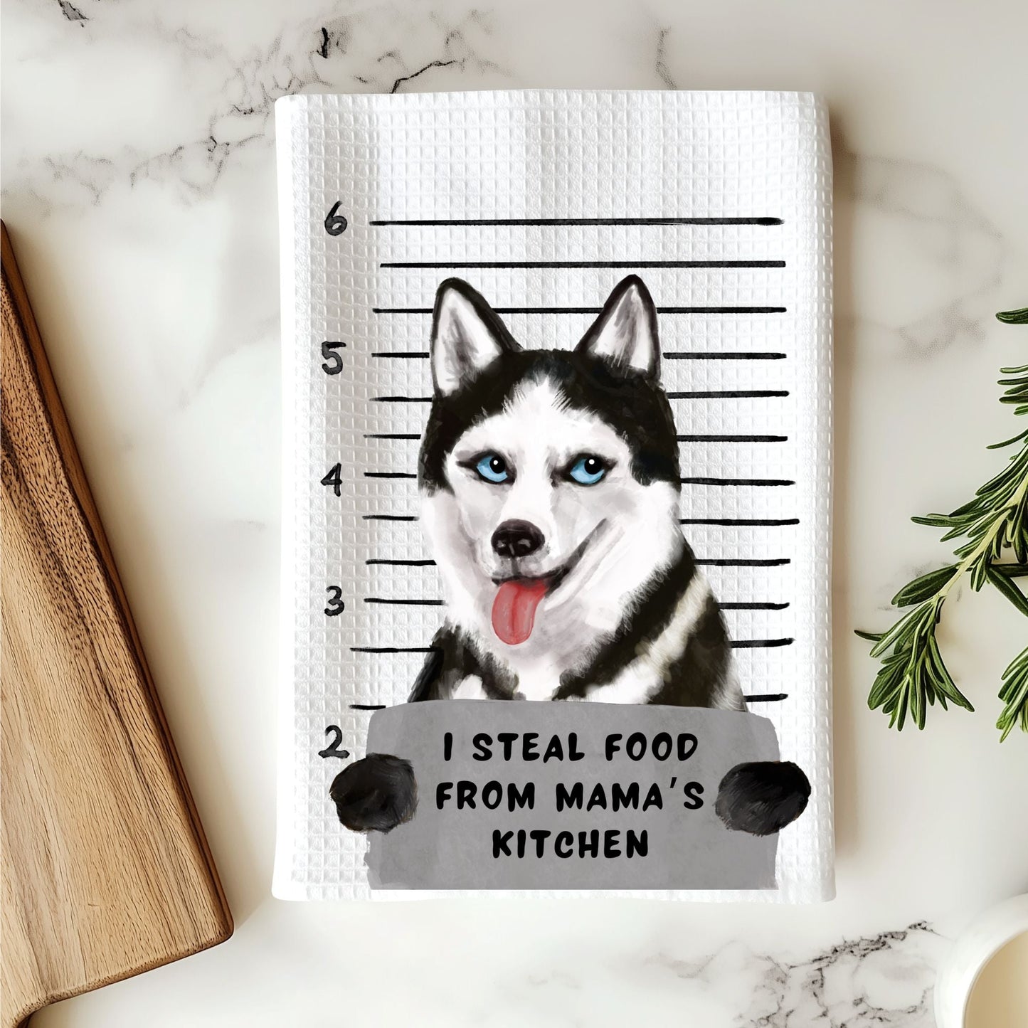 Personalized Husky Mugshot Kitchen Towel - MerikaArt