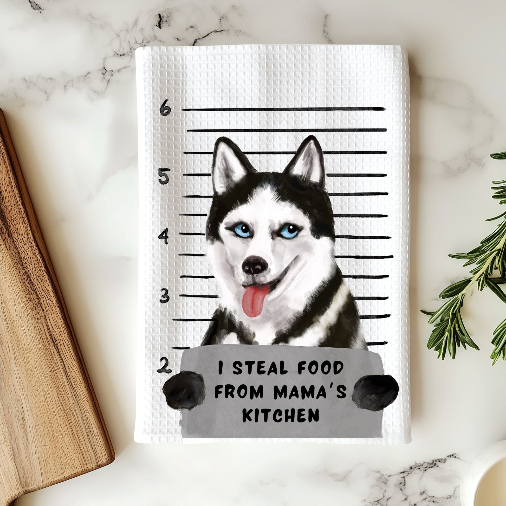 Personalized Husky Mugshot Kitchen Towel - MerikaArt