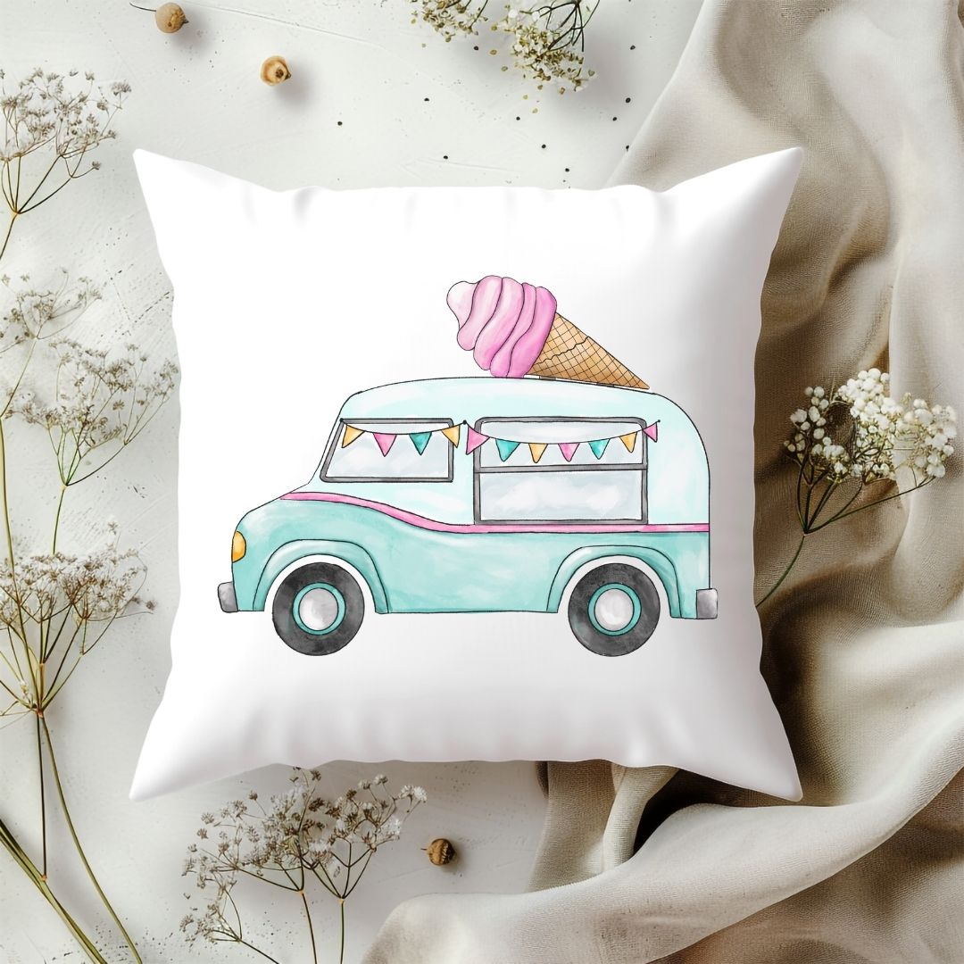 Personalized Ice Cream Truck Kids Pillow - MerikaArt