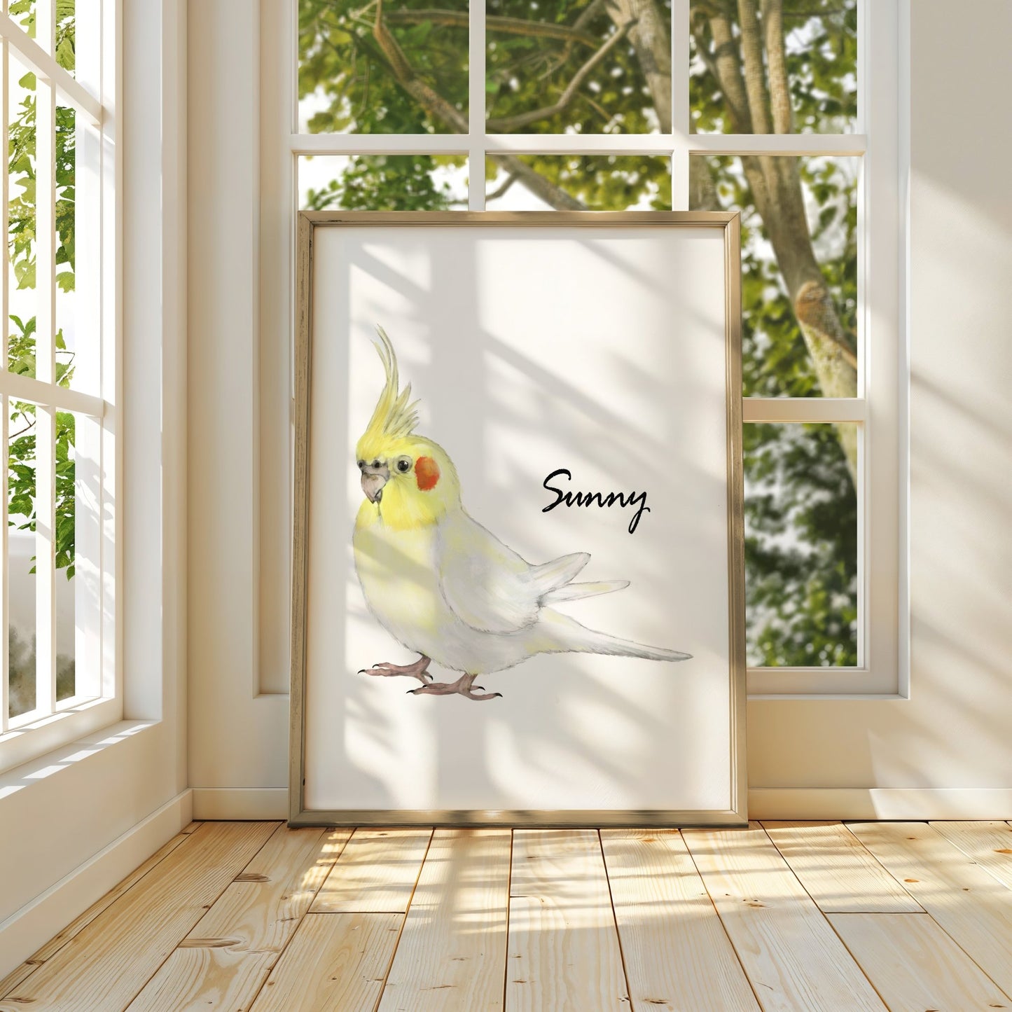 Personalized Lutino Cockatiel Wall Art Print – Yellow Parrot Illustration for Bird Lovers - MerikaArt