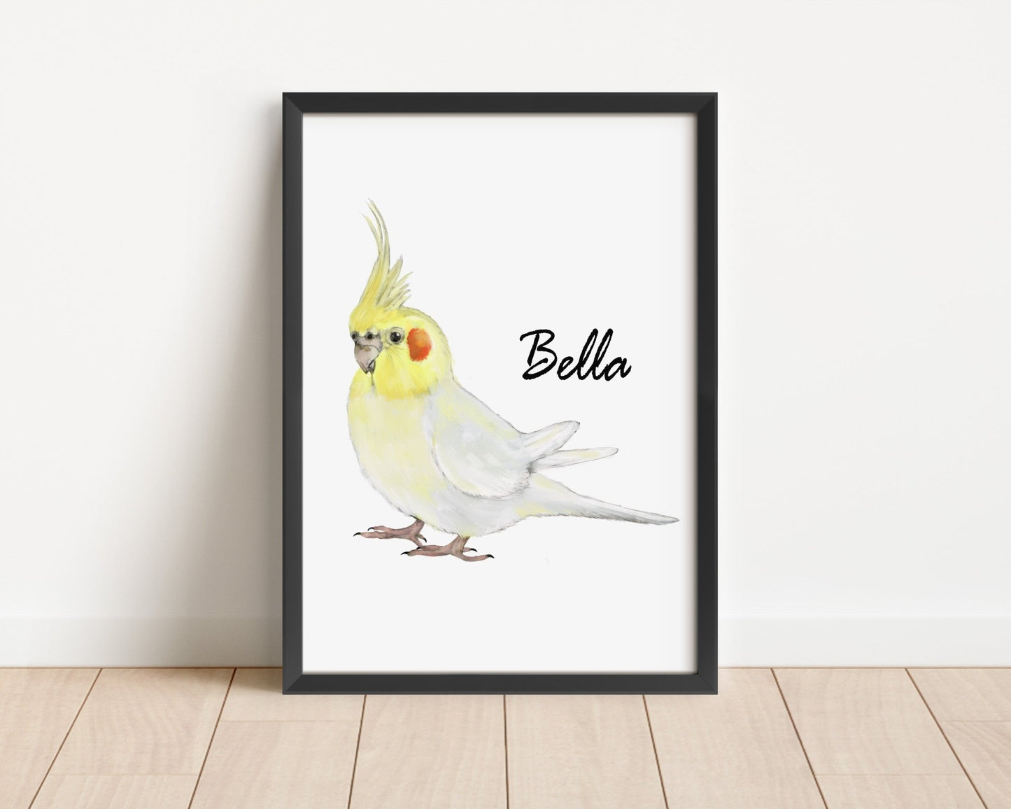Personalized Lutino Cockatiel Wall Art Print – Yellow Parrot Illustration for Bird Lovers - MerikaArt