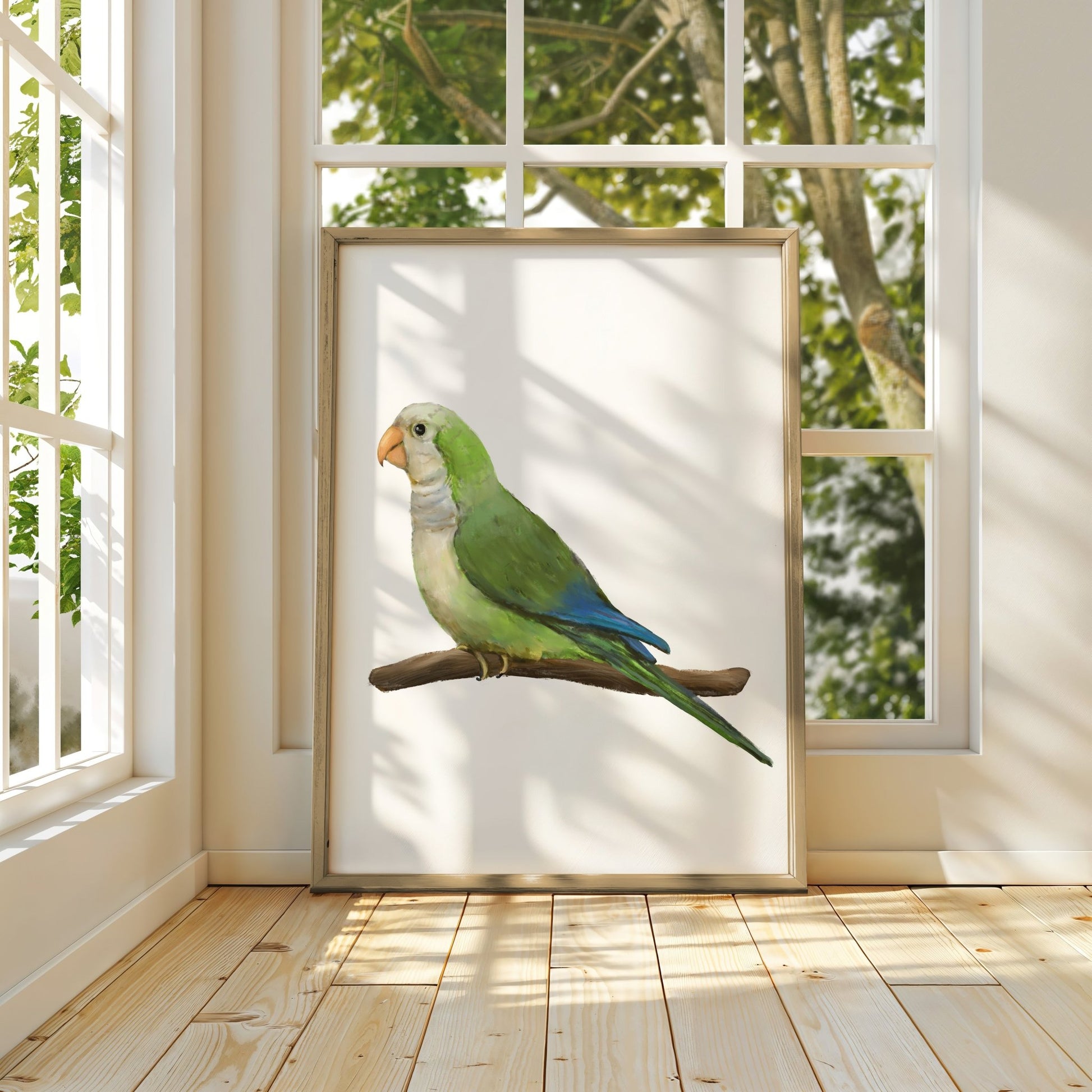 Personalized Monk Parakeet Wall Art Print – Quaker Parrot Illustration for Bird Lovers - MerikaArt