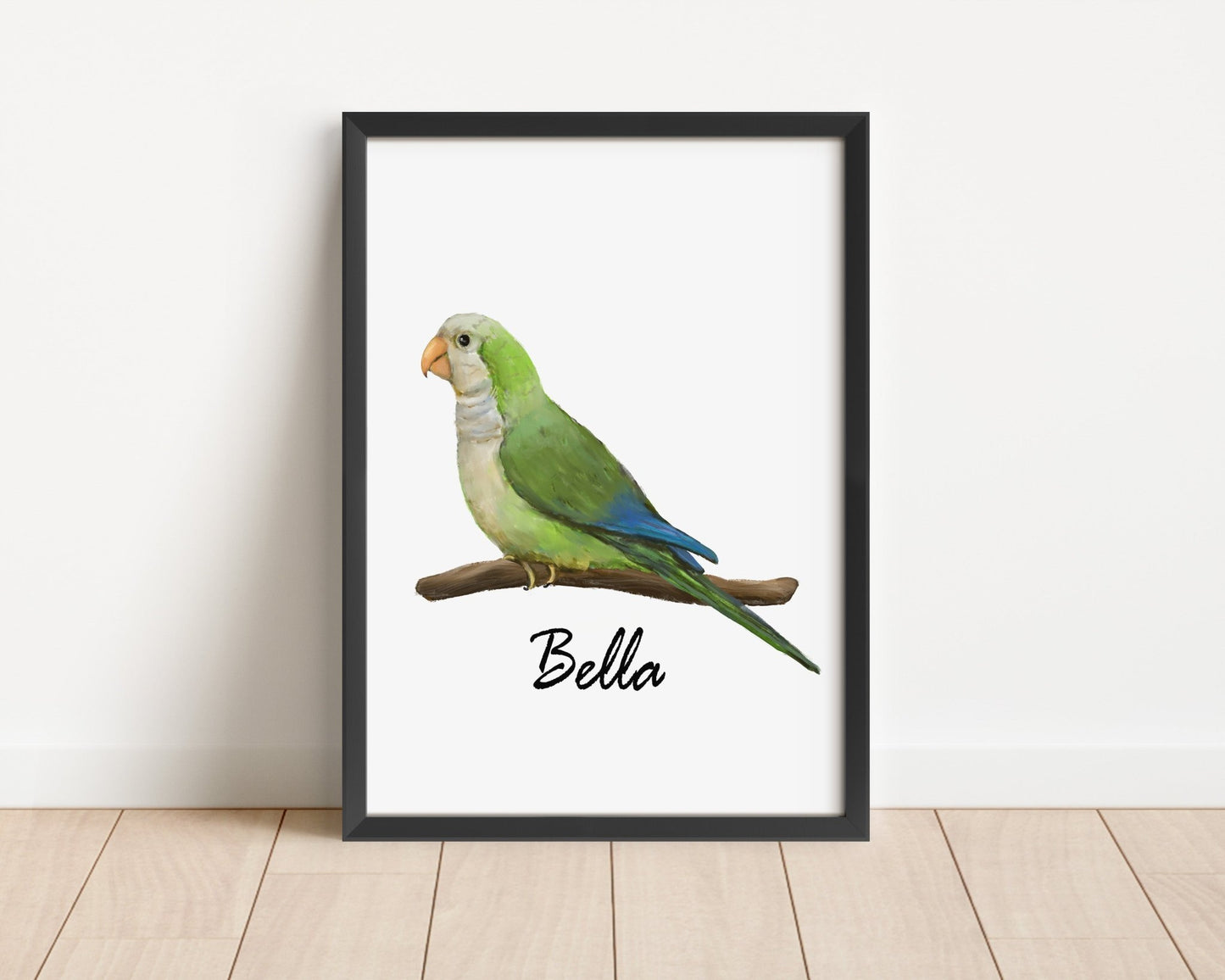 Personalized Monk Parakeet Wall Art Print – Quaker Parrot Illustration for Bird Lovers - MerikaArt
