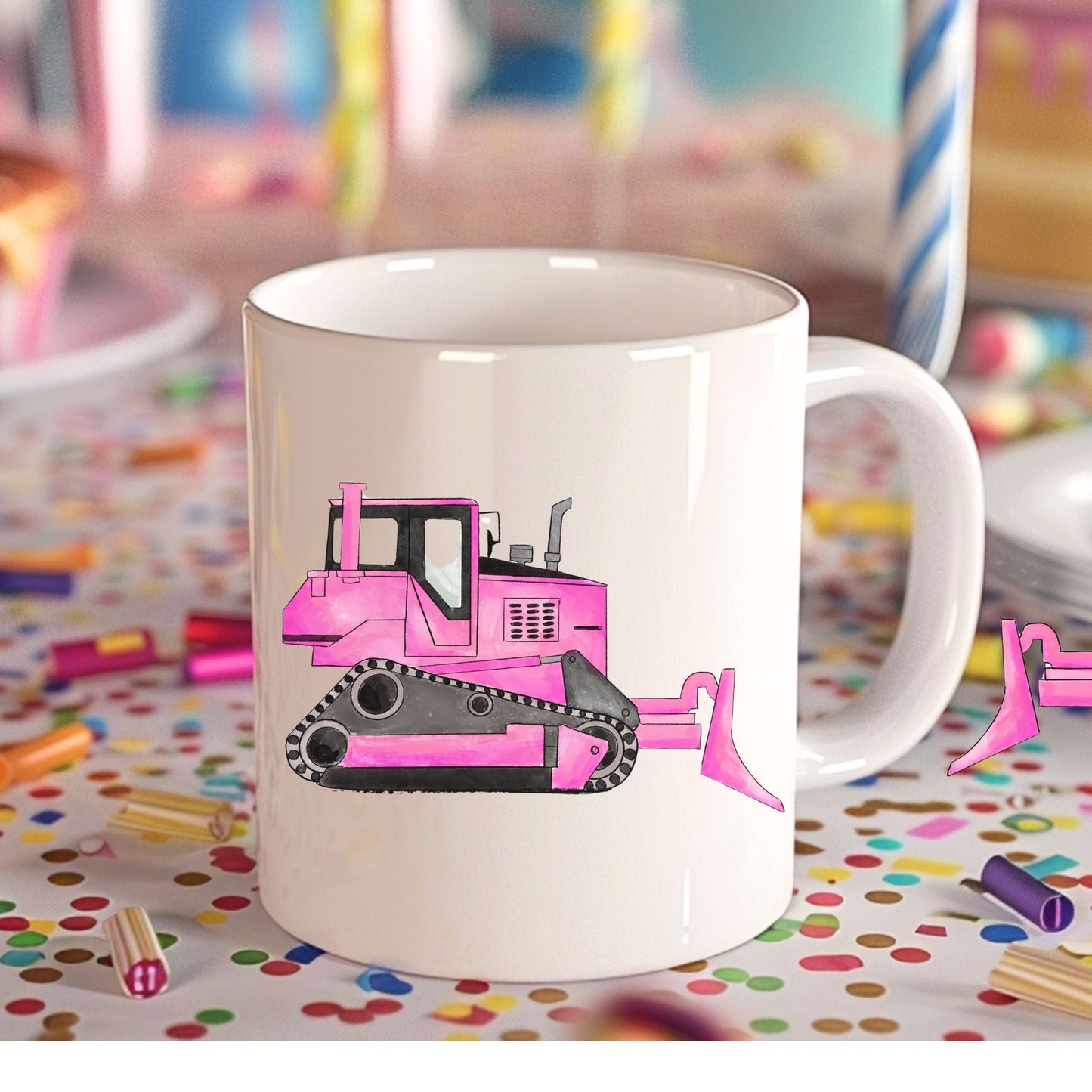 Personalized Pink Bulldozer Mug - MerikaArt