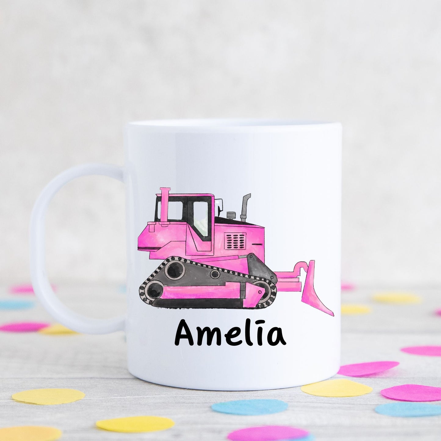 Personalized Pink Bulldozer Mug - MerikaArt