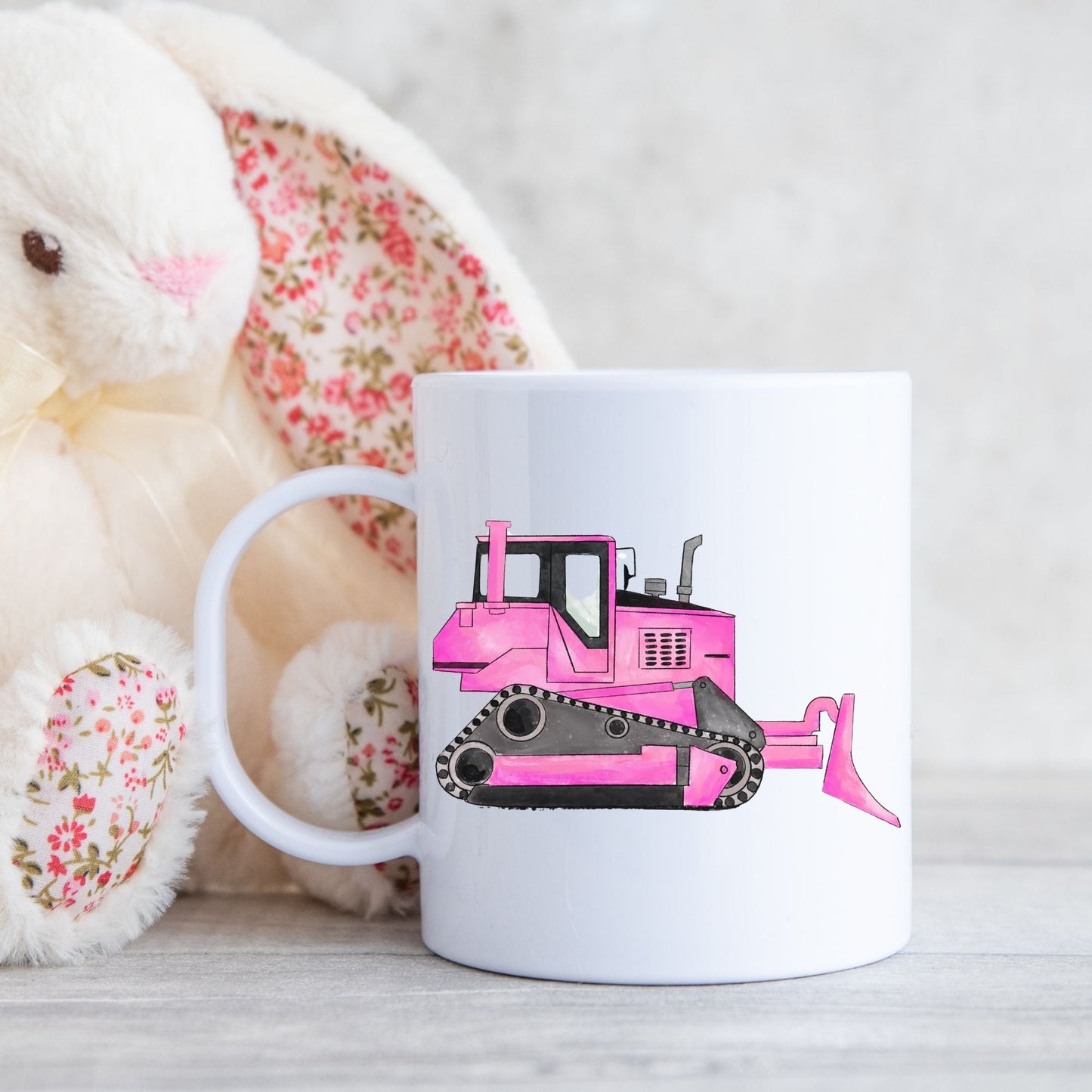 Personalized Pink Bulldozer Mug - MerikaArt