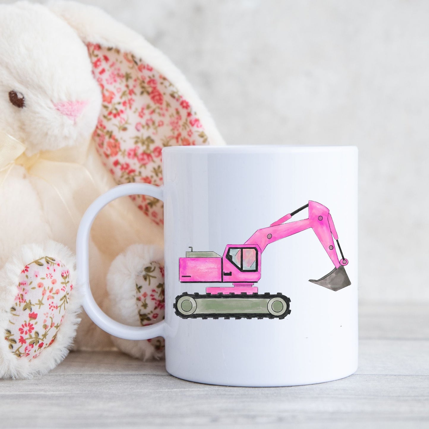 Personalized Pink Excavator Mug - MerikaArt