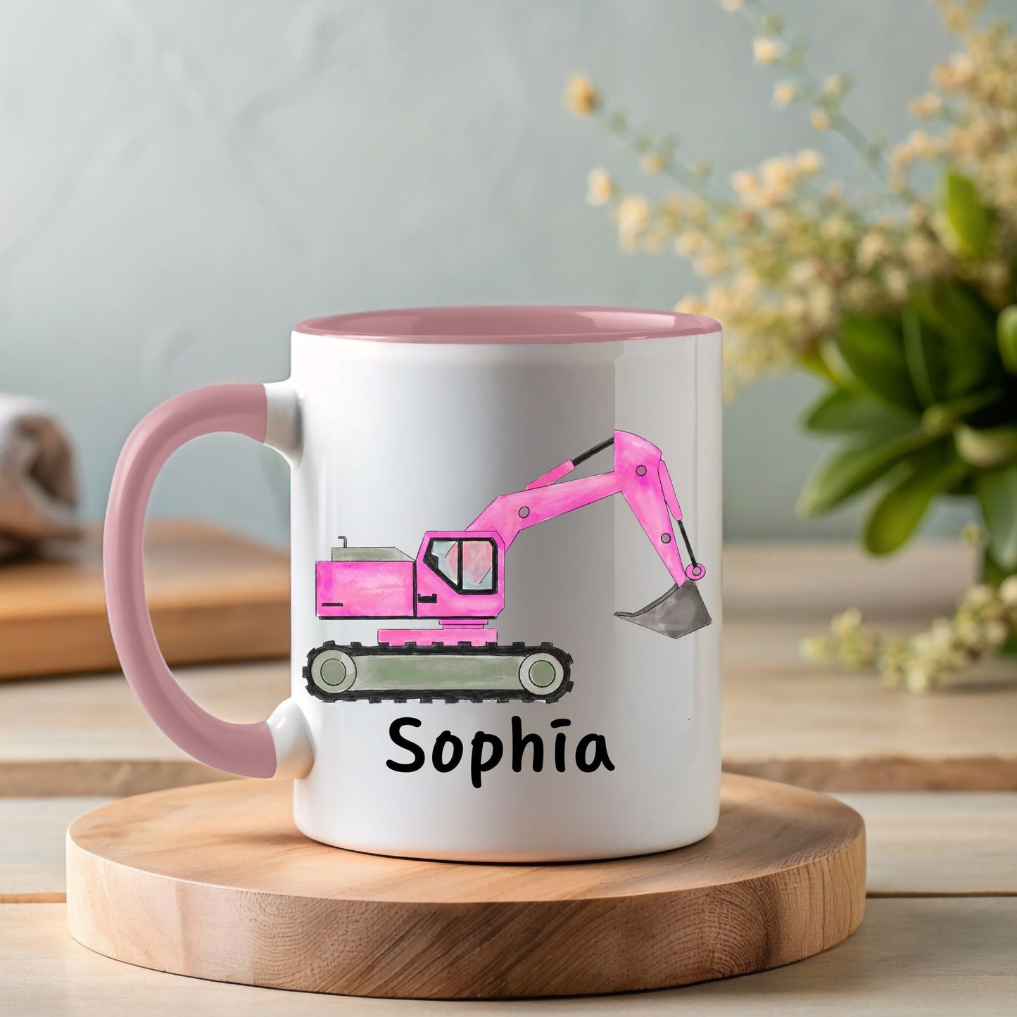 Personalized Pink Excavator Mug - MerikaArt