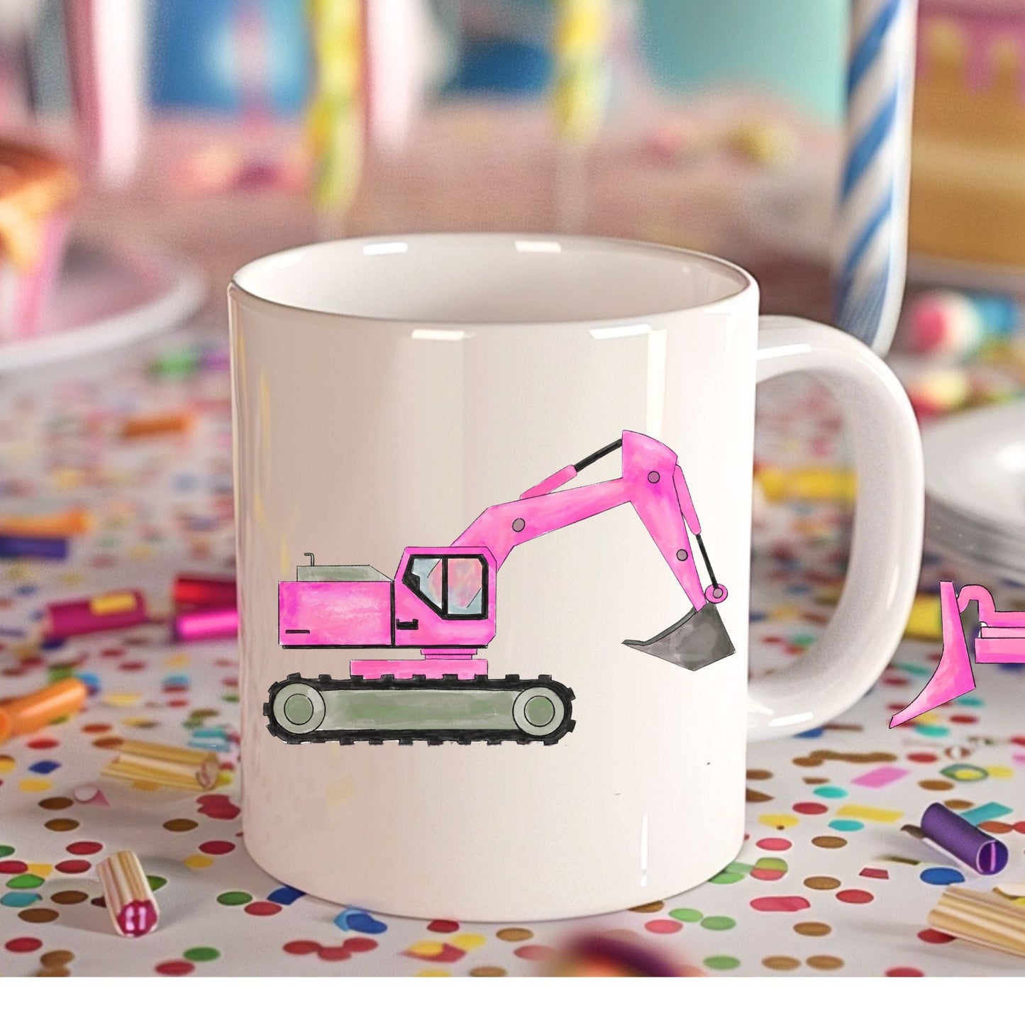 Personalized Pink Excavator Mug - MerikaArt