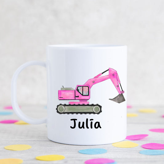 Personalized Pink Excavator Mug - MerikaArt